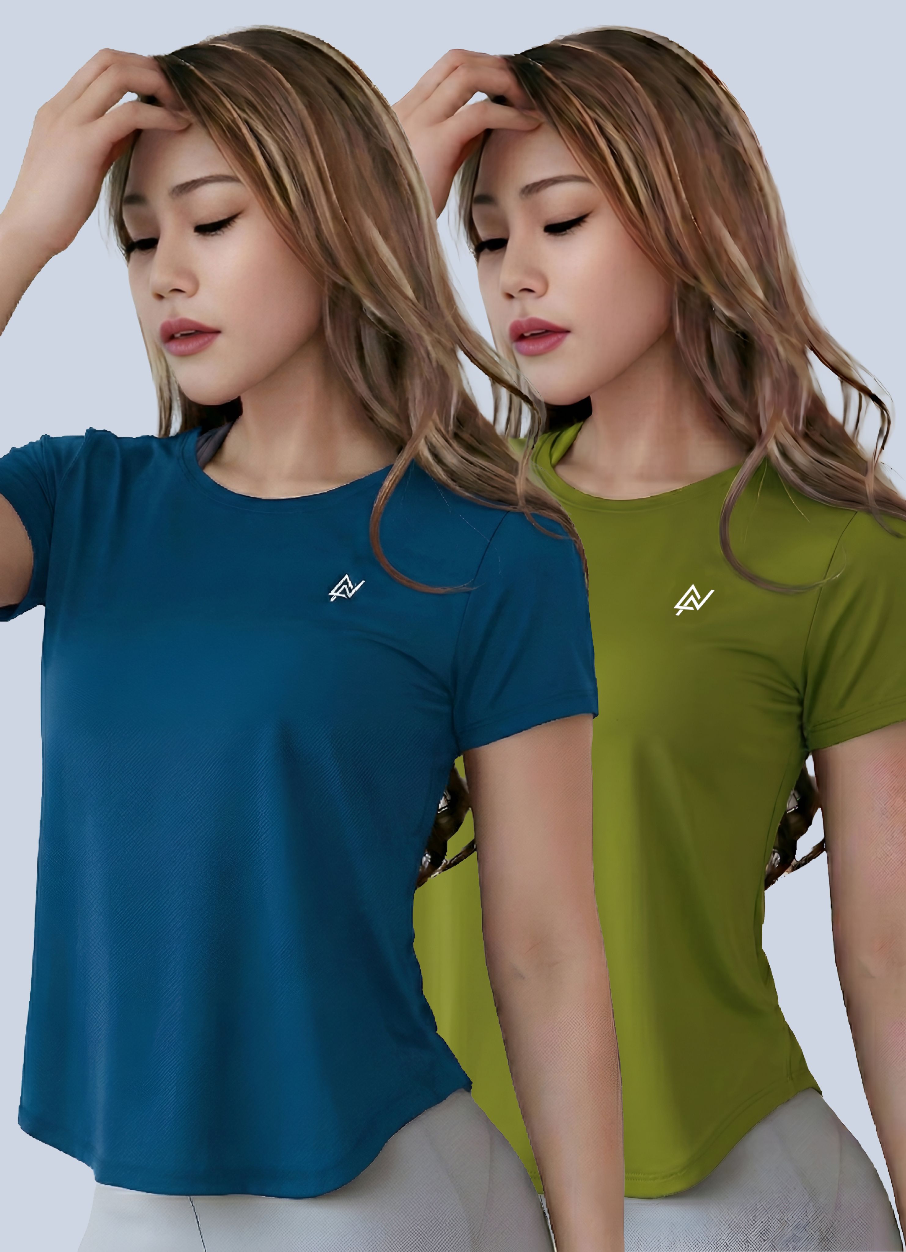 nexsus apparels Pack of 2 Women Printed Round Neck Polyester Blue, Green T-Shirt-picture-15