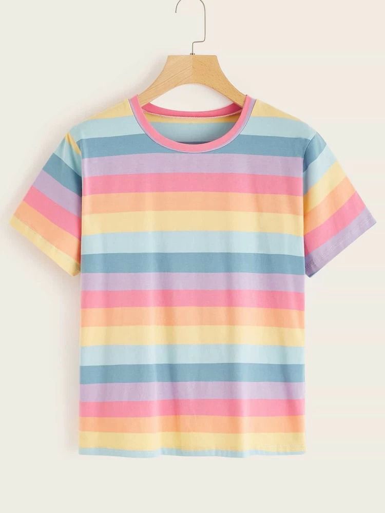 Women Striped Round Neck Reversible Cotton Blend Multicolor T-Shirt