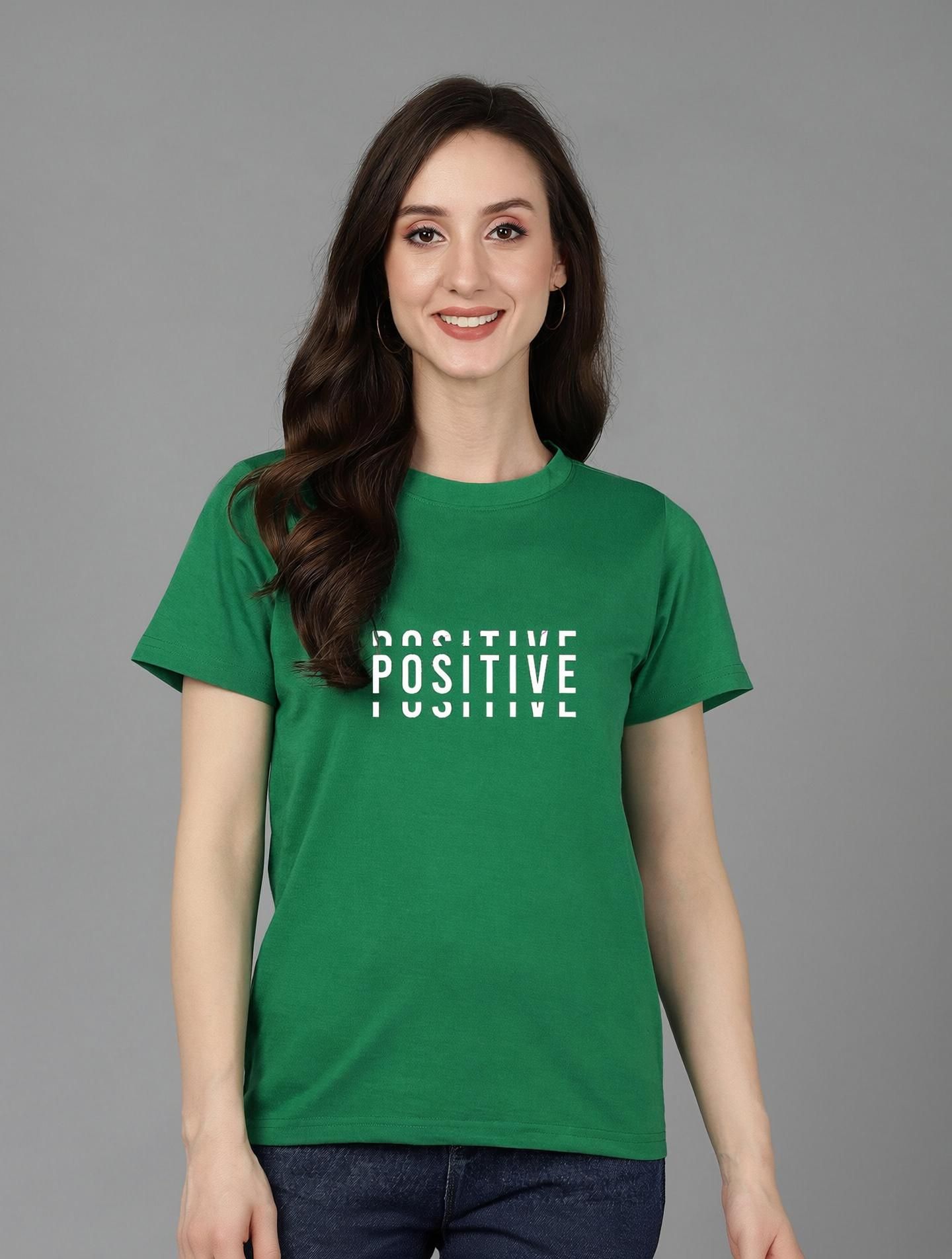 Women Typography Round Neck Cotton Blend Green T-Shirt-image-41