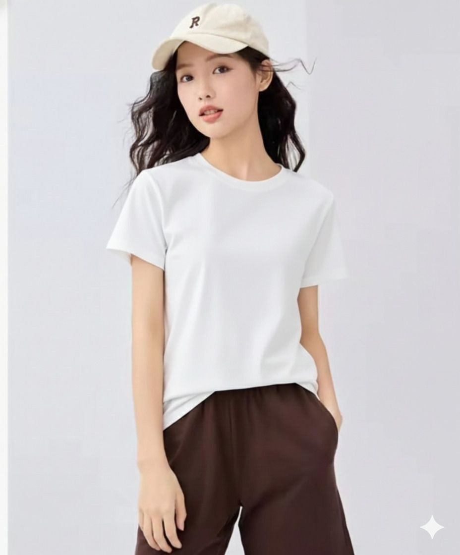 lcyflame Women Solid Round Neck Cotton Blend Beige T-Shirt-picture-8