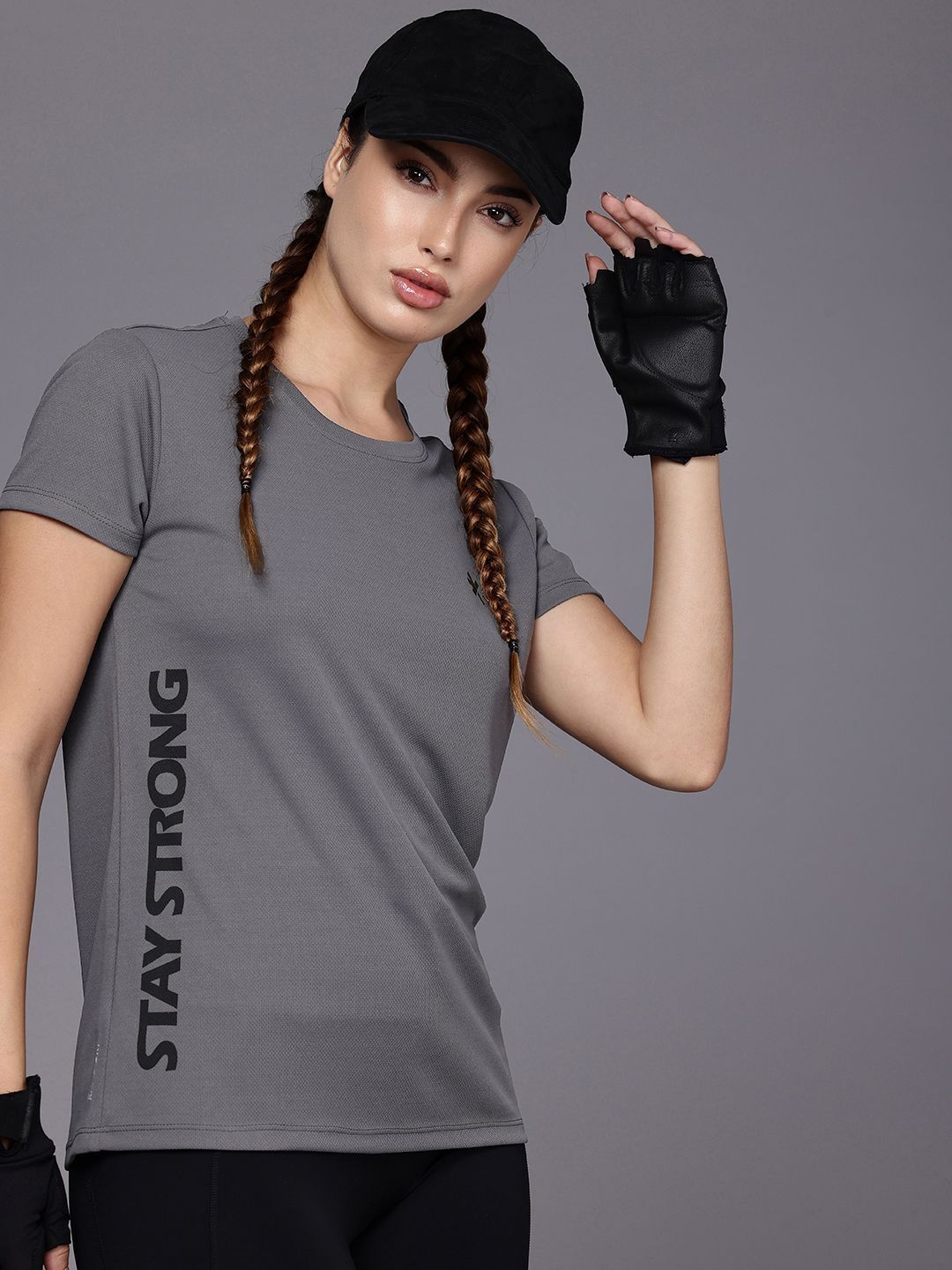 hrx by hrithik roshan Women Printed Round Neck Polyester Grey T-Shirt-picture-27