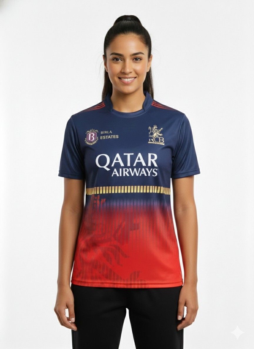 Women Graphic Print, Printed Polo Neck Polyester Red, Navy Blue T-Shirt-image-35