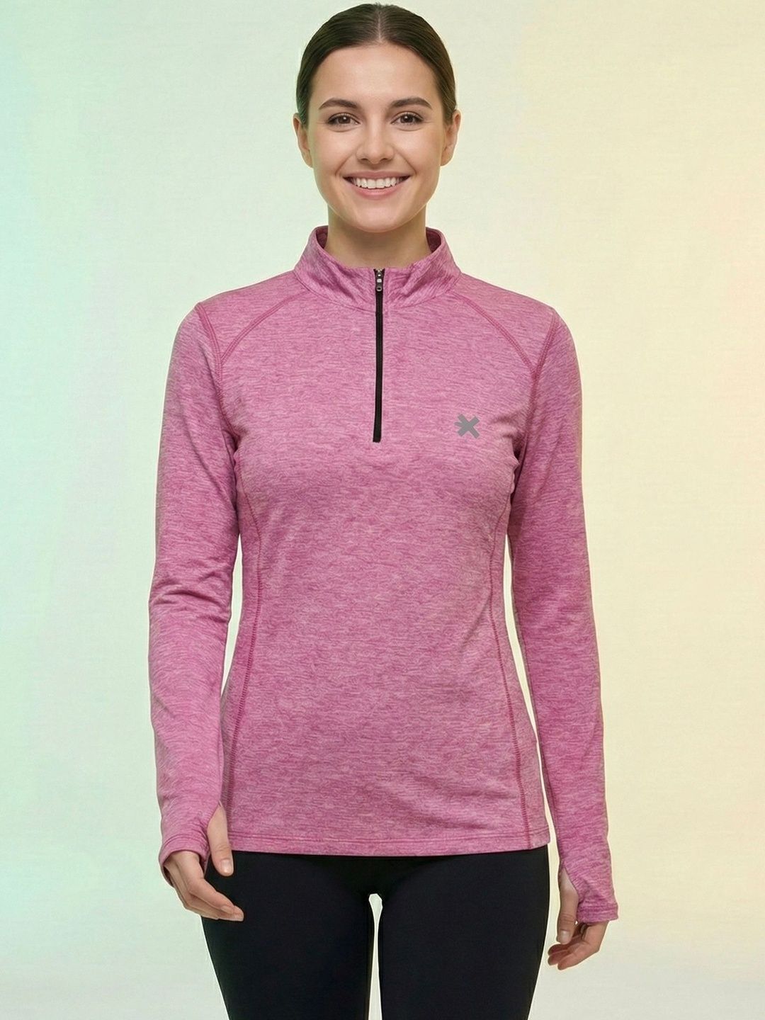 hrx by hrithik roshan Women Washed/Ombre High Neck Polyester Pink T-Shirt-picture-17