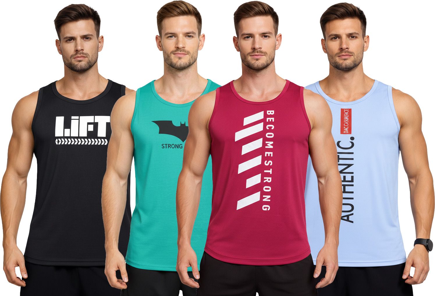 Pack of 4 Printed Sandow Gym / Vest Men Vest-image-1