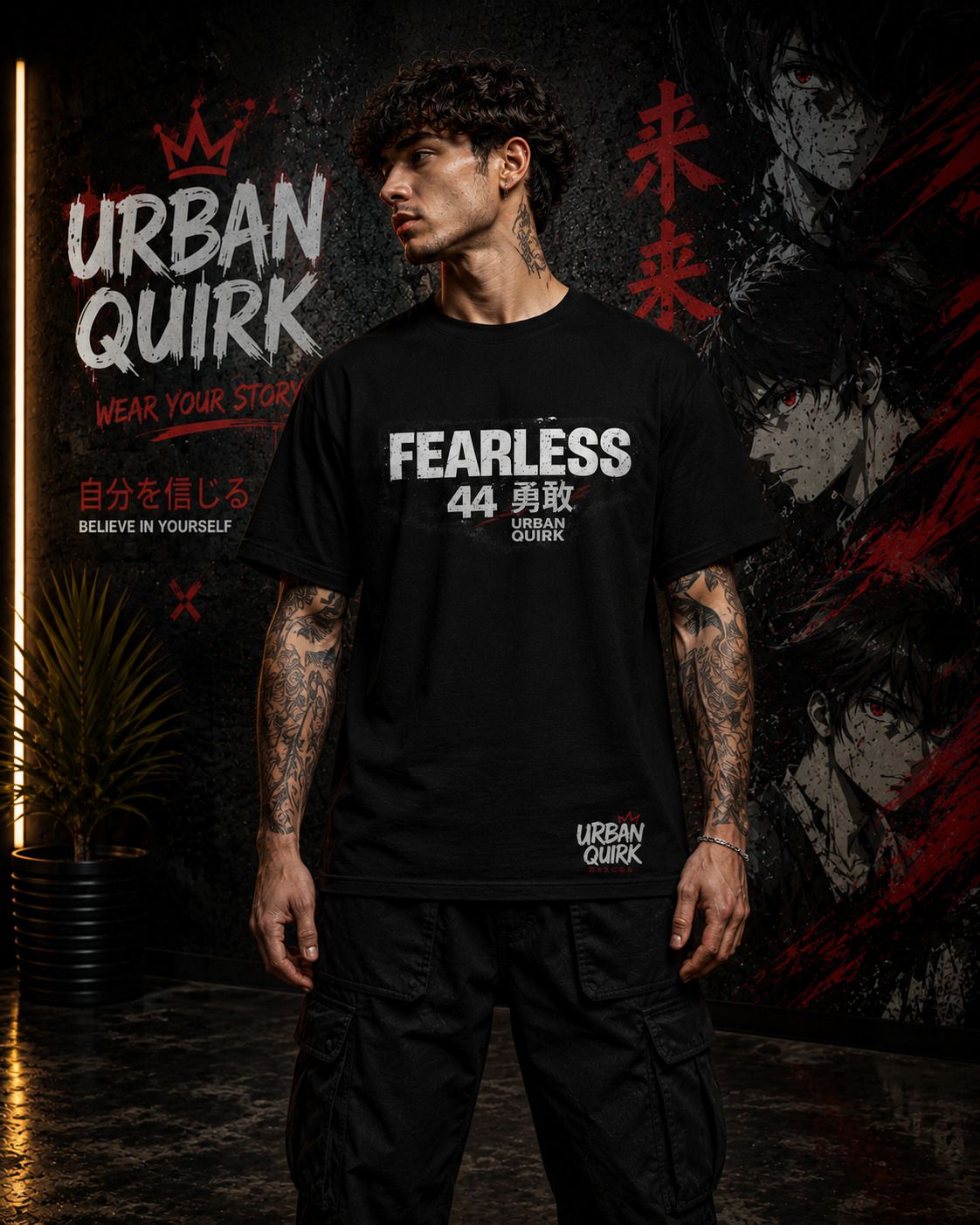 urban quirk Men Graphic Print, Typography Crew Neck Cotton Blend Black T-Shirt-picture-31