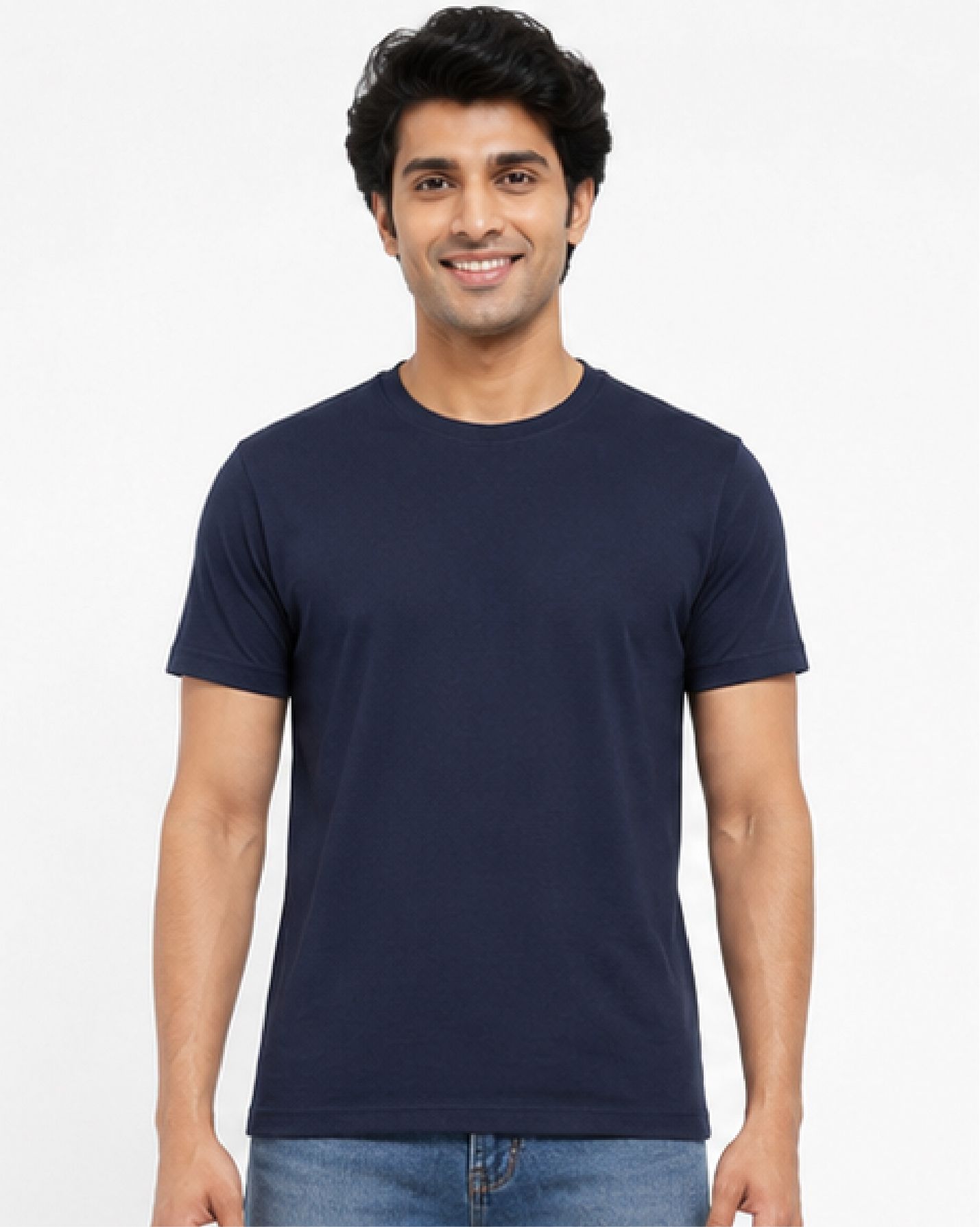 Men Solid Round Neck Cotton Blend Blue T-Shirt-image-40
