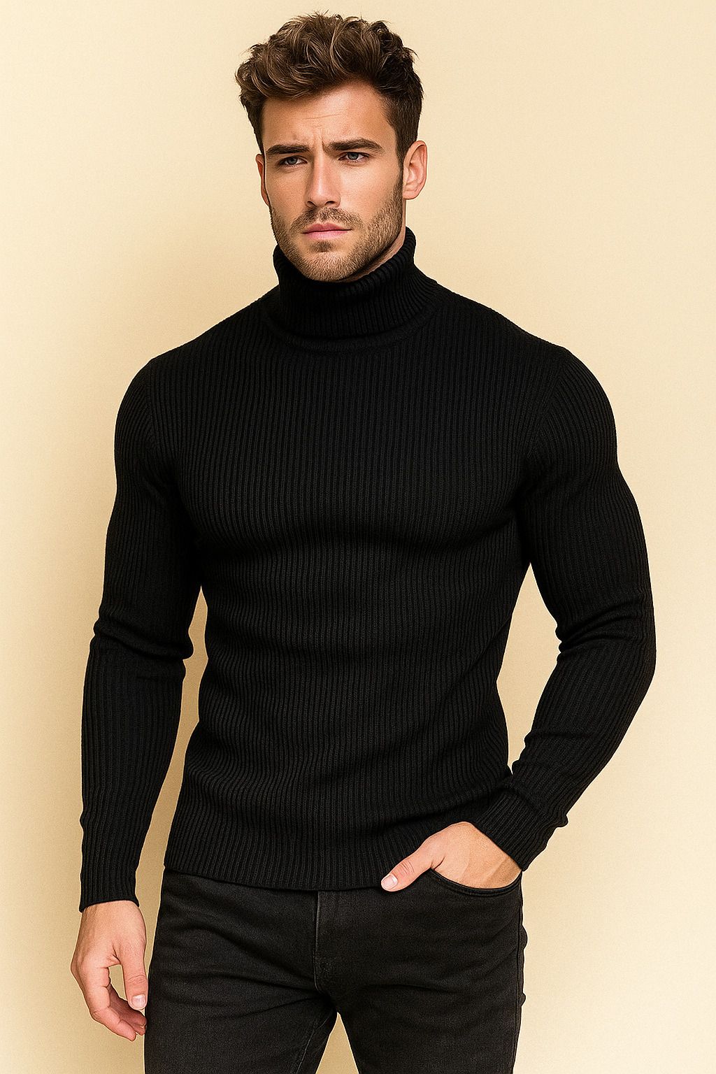 garimaknitwear Men Self Design High Neck Black Sweater-picture-16