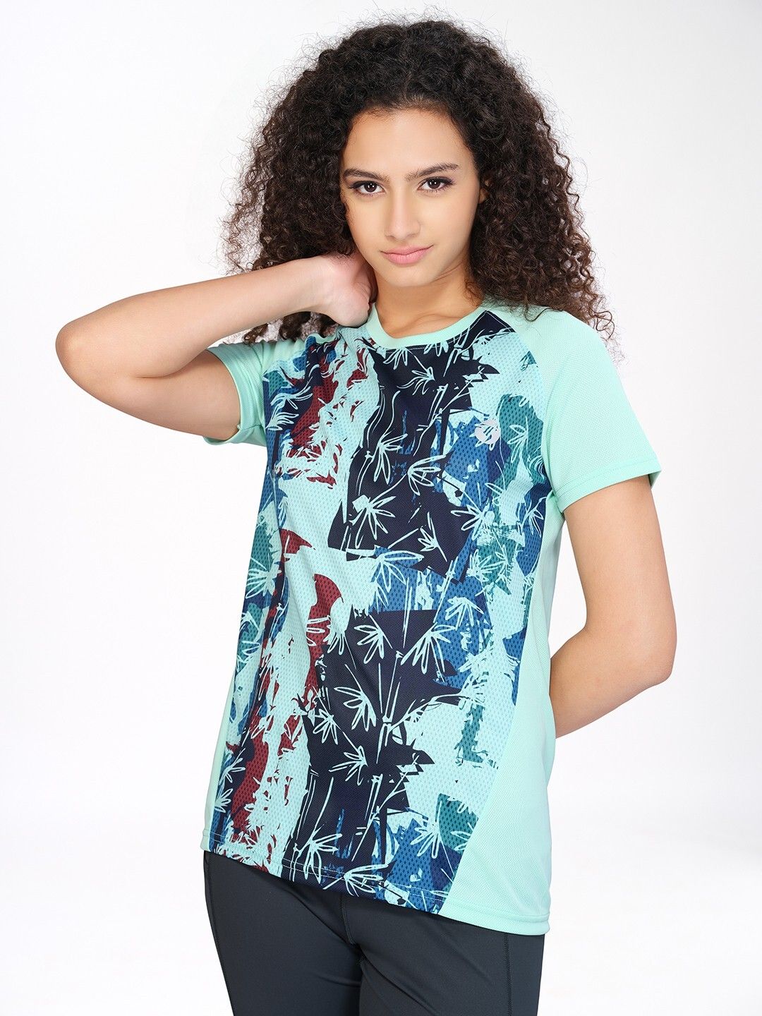technosport Women Printed Round Neck Polyester Light Green T-Shirt-picture-17