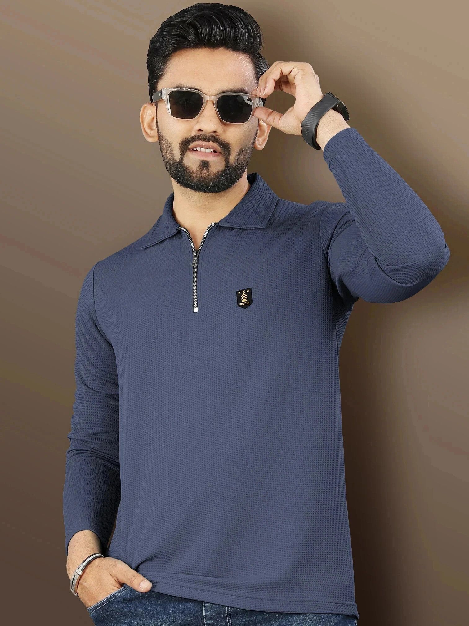 Men Solid Polo Neck Polyester Grey T-Shirt