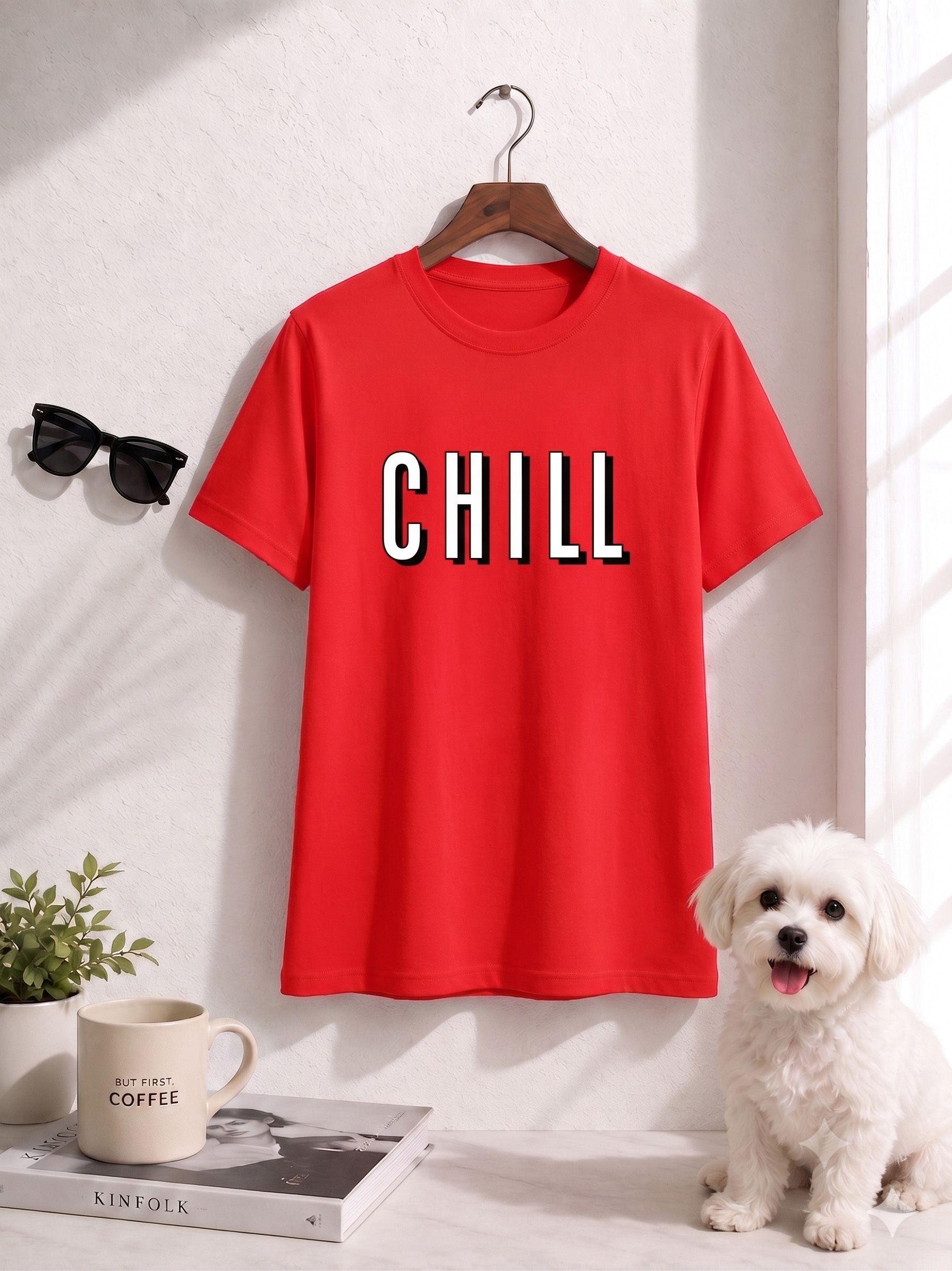 fabflee Women Solid Round Neck Cotton Blend Red T-Shirt-picture-47