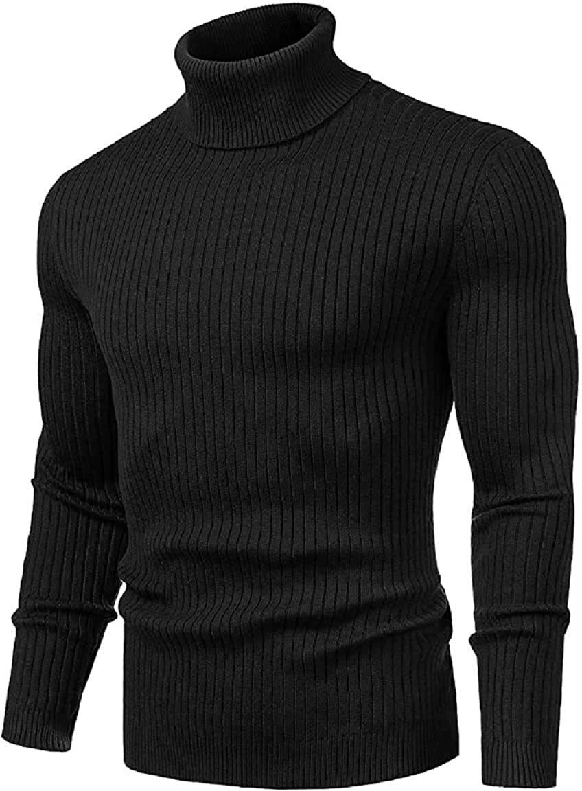 Men Solid High Neck Black Sweater