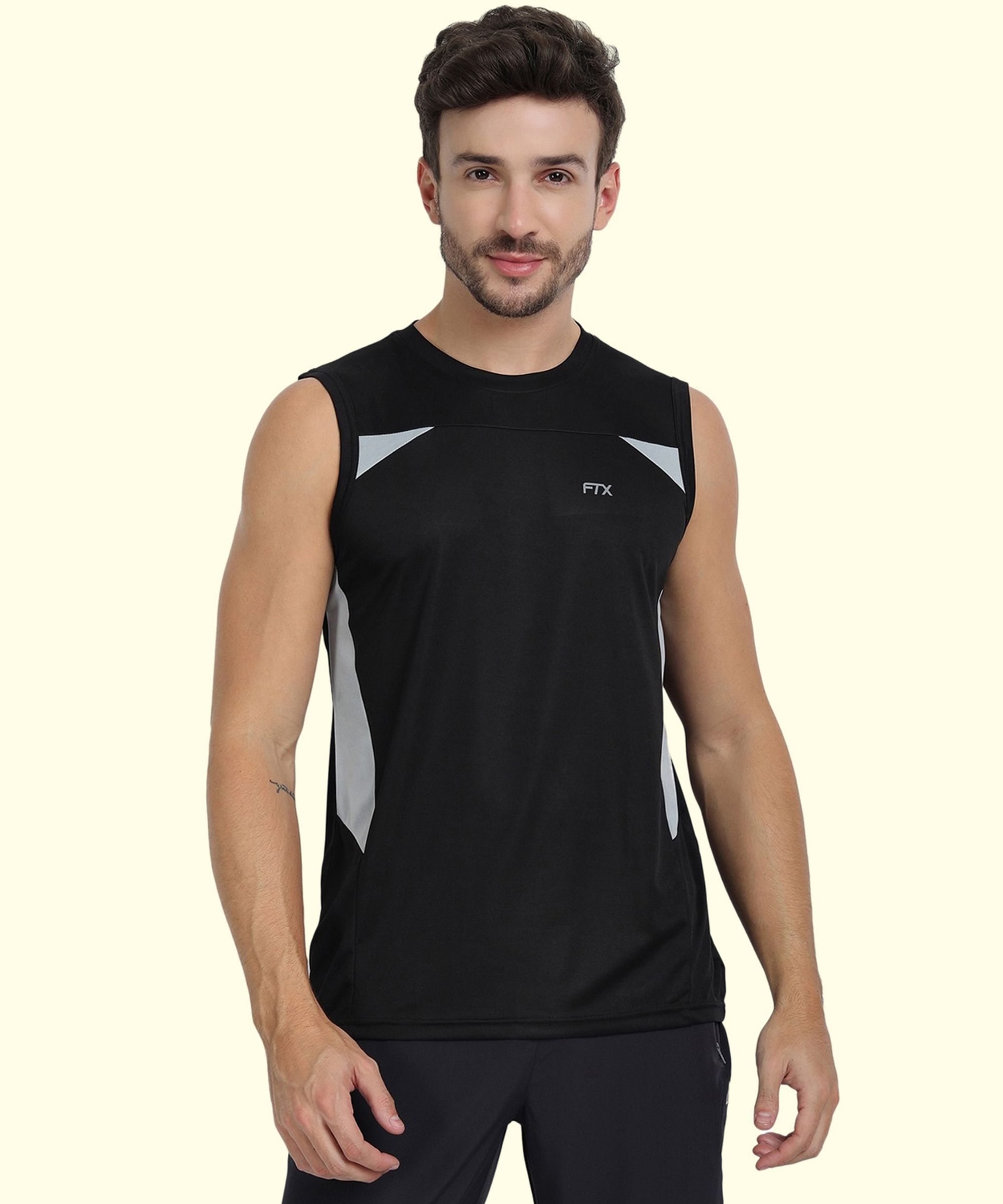 Men Colorblock Round Neck Polyester Black T-Shirt-image-38