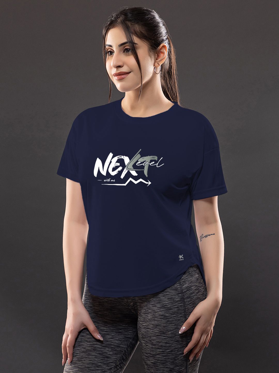 Women Printed Round Neck Polyester Navy Blue T-Shirt-image-29