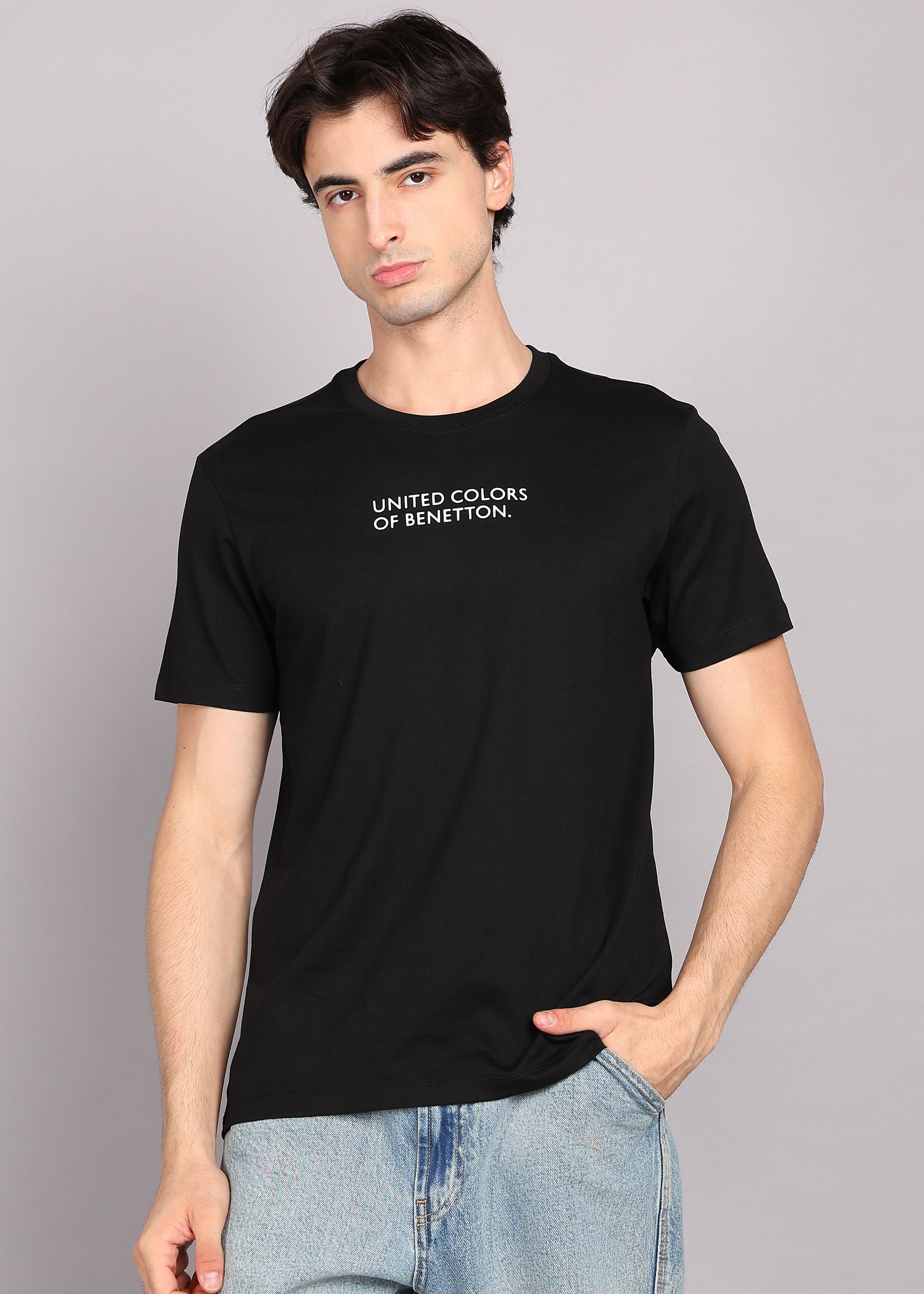 united colors of benetton Men Printed Round Neck Cotton Blend Black T-Shirt-picture-16