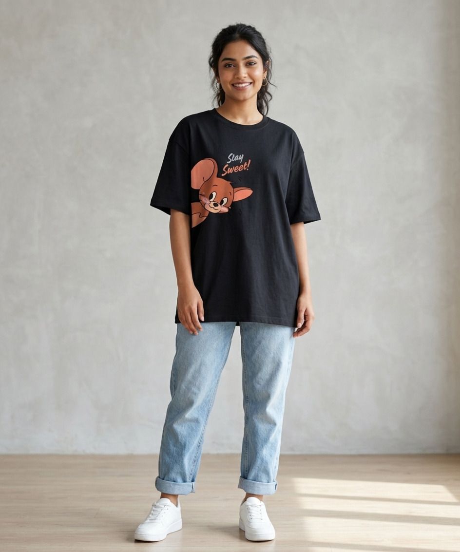 Women Graphic Print Round Neck Pure Cotton Black T-Shirt-image-15