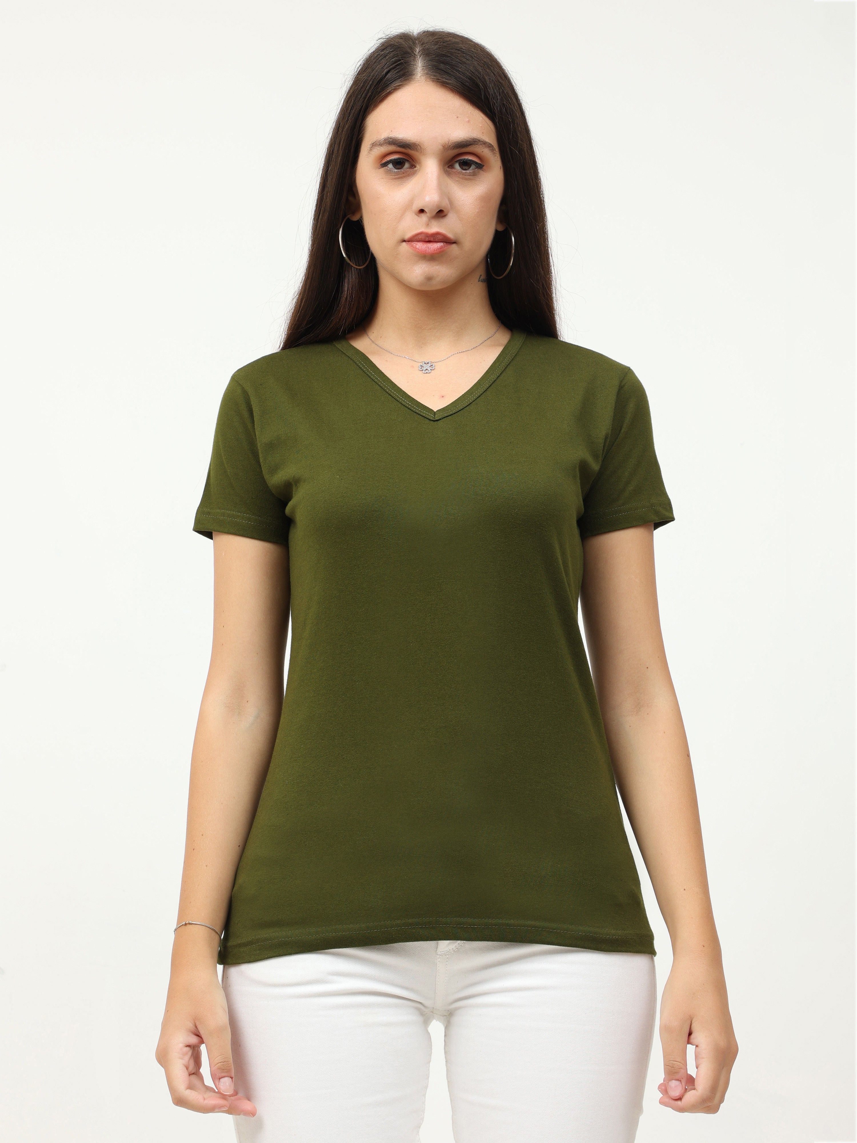 Women Solid Polo Neck Pure Cotton Green T-Shirt-image-17