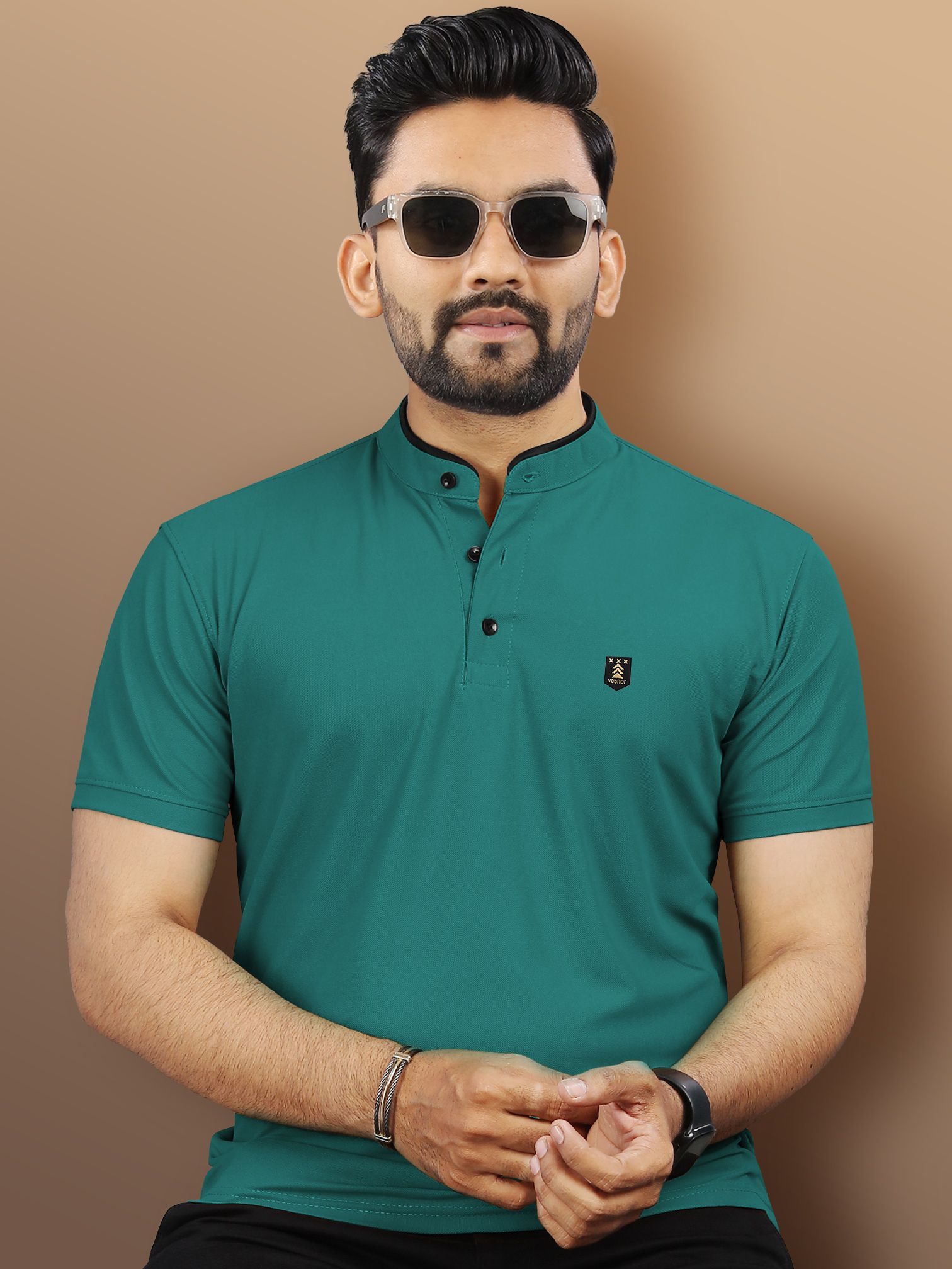 vebnor Men Solid Polo Neck Polyester Blue T-Shirt-picture-30