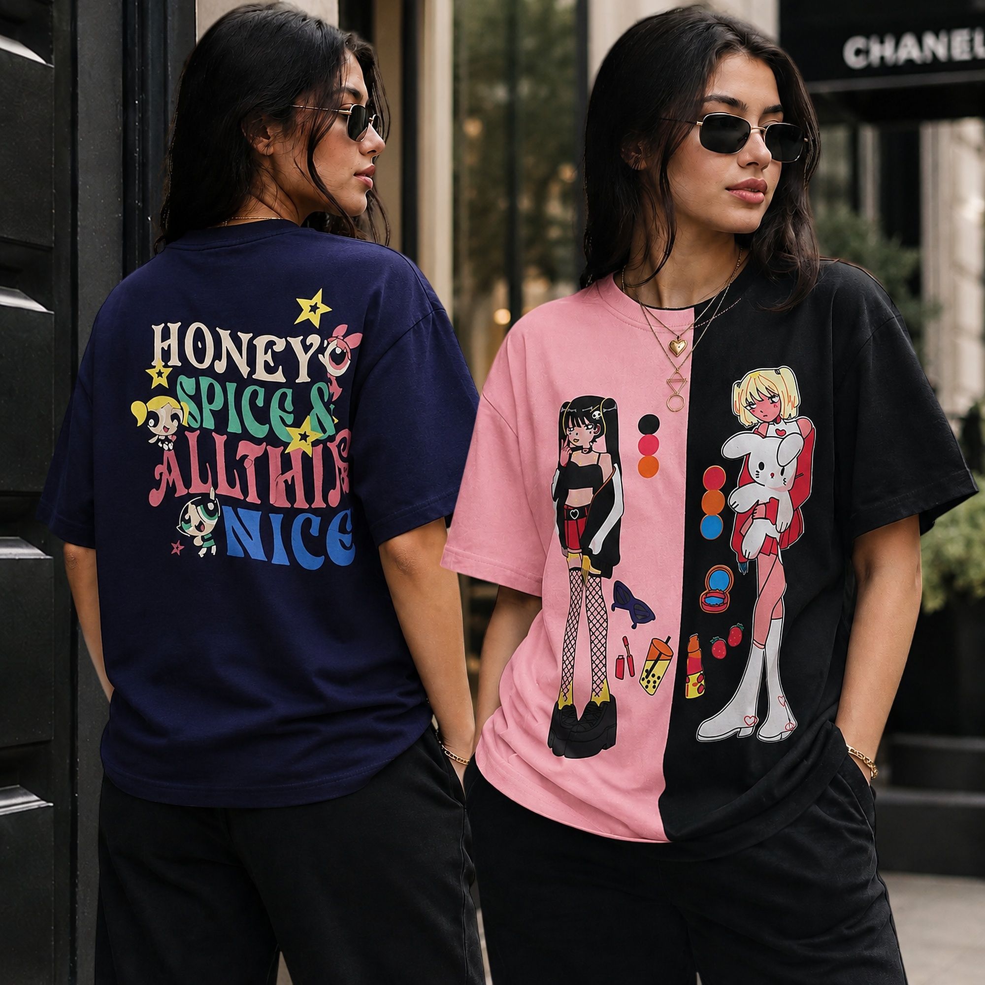 dreambe Pack of 2 Women Printed Round Neck Cotton Blend Multicolor T-Shirt-picture-17