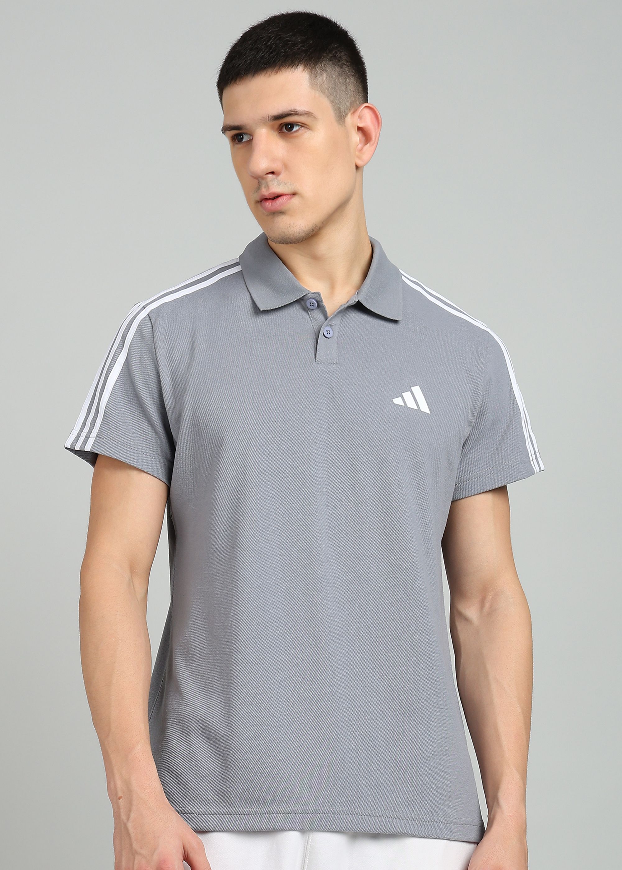 adidas Men Graphic Print Polo Neck Cotton Blend Grey T-Shirt-picture-19