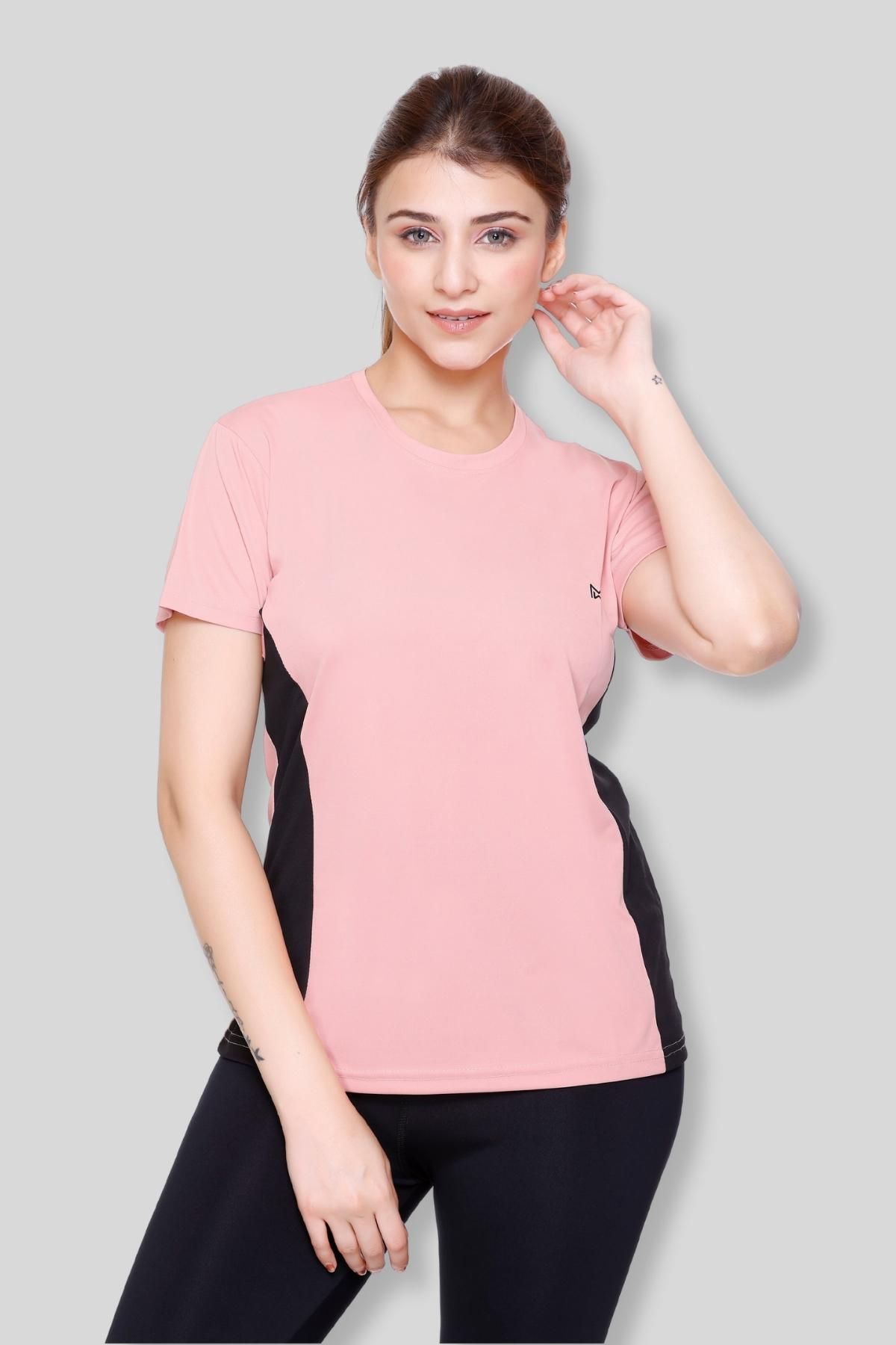 white moon Women Colorblock Round Neck Polyester Pink T-Shirt-picture-20
