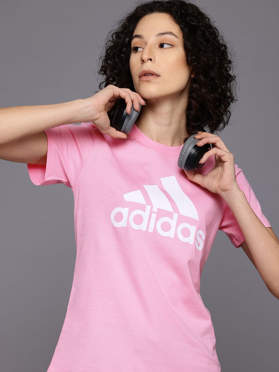adidas Women Printed Crew Neck Pure Cotton Pink T-Shirt-picture-21