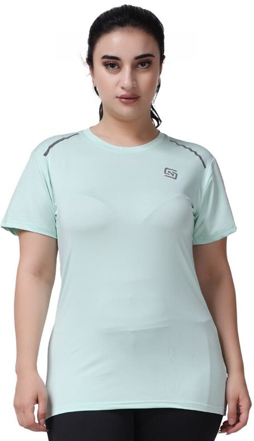 Women Solid Round Neck Polyester Green T-Shirt