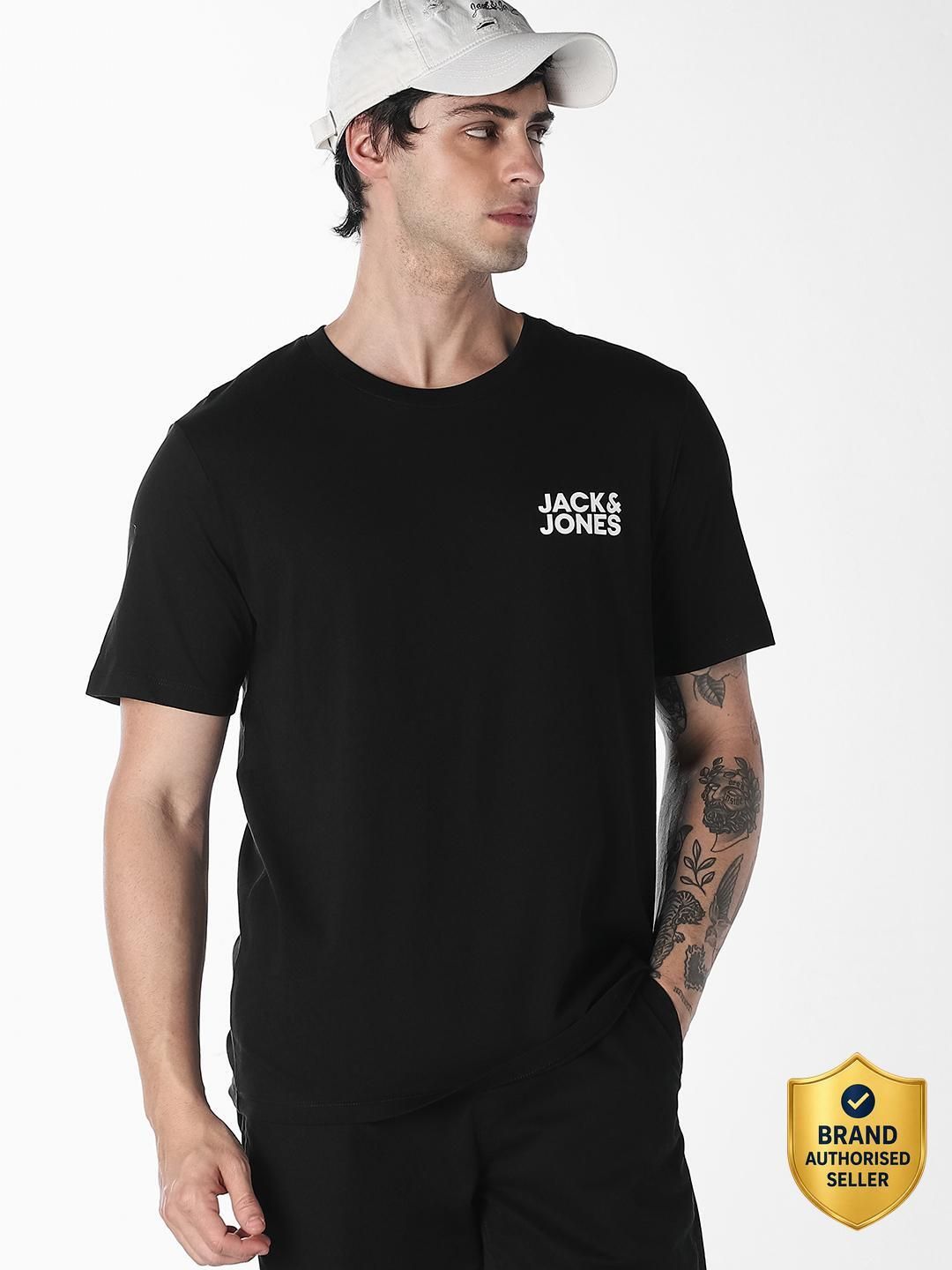jack & jones Men Typography Round Neck Cotton Blend Black T-Shirt-picture-14