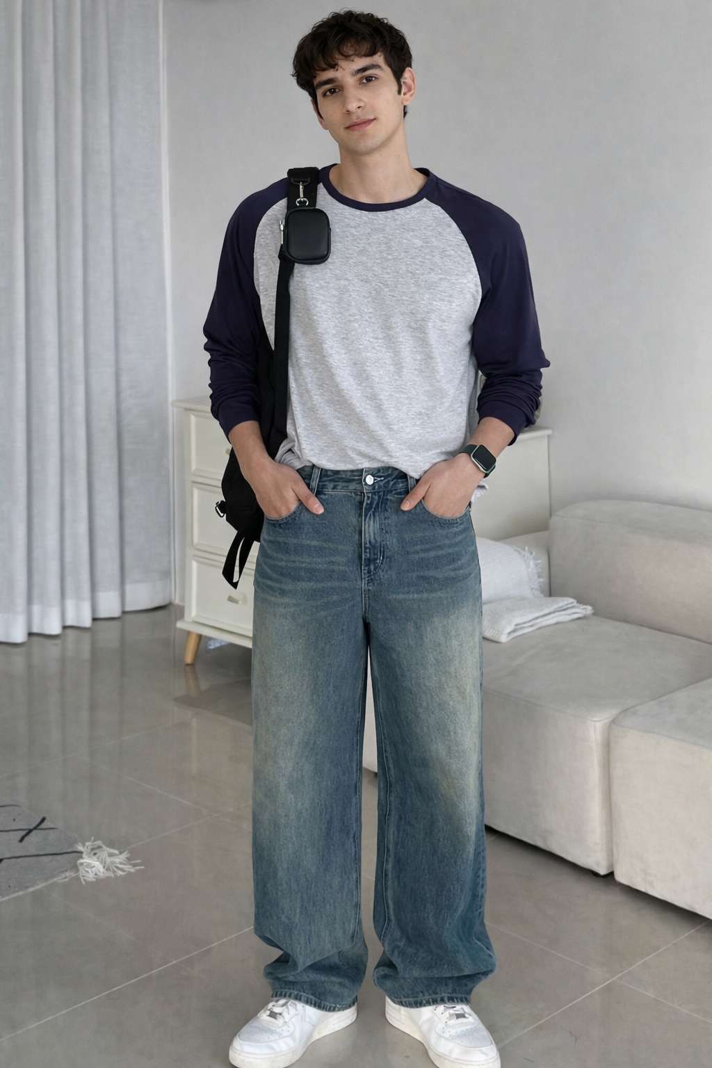 Men Solid Round Neck Cotton Blend Grey, Blue T-Shirt-image-5