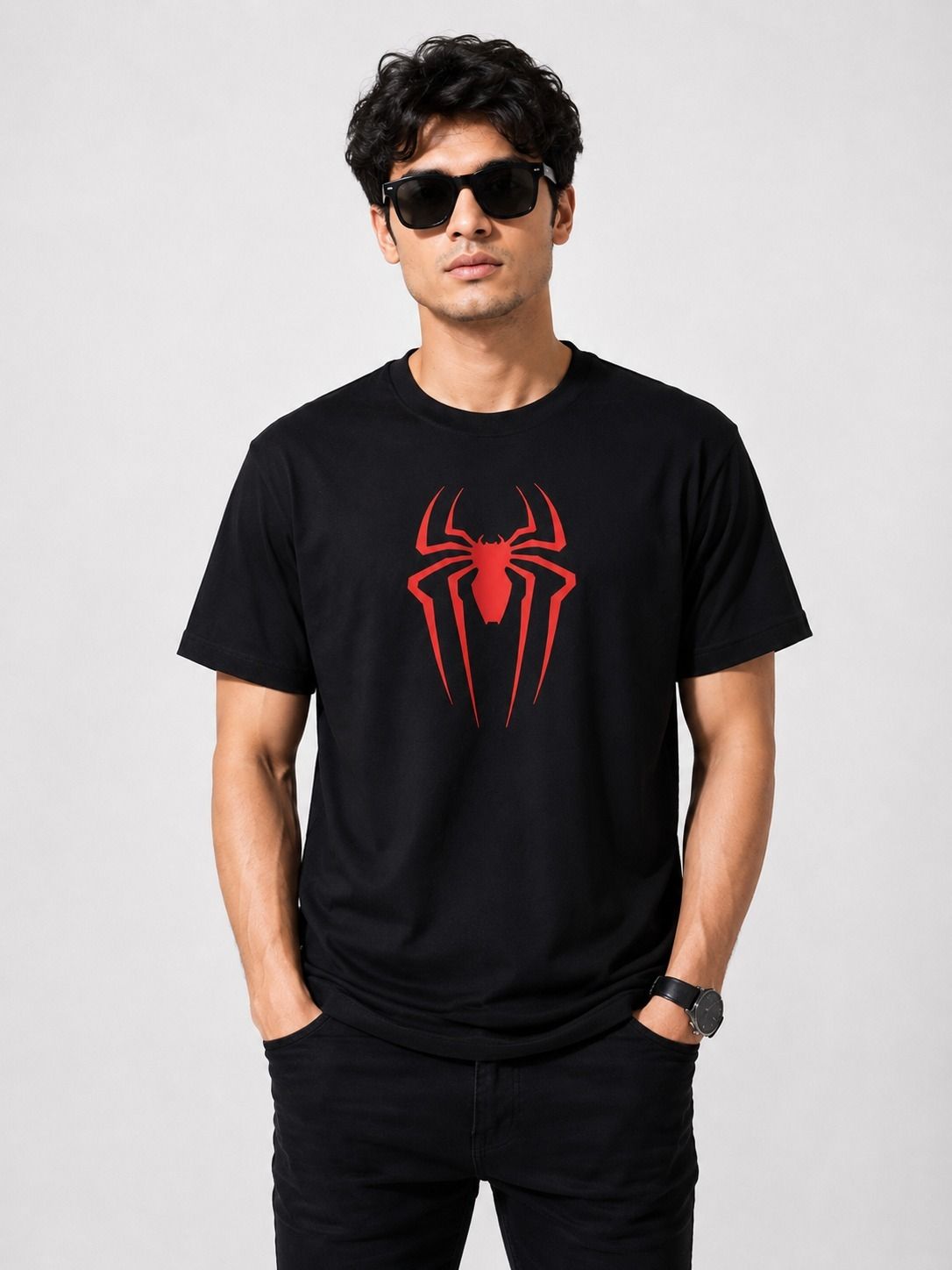 trendvastra Men Printed Round Neck Pure Cotton Black T-Shirt-picture-14