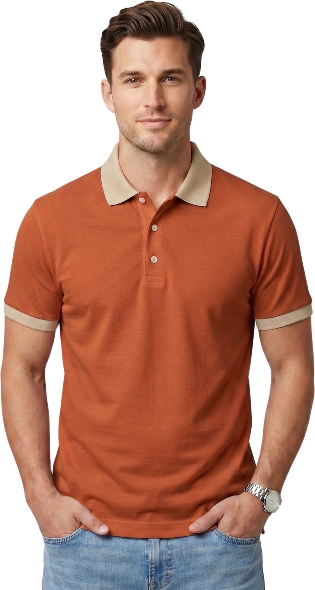 akshant Men Solid Polo Neck Reversible Cotton Blend Orange T-Shirt-picture-34