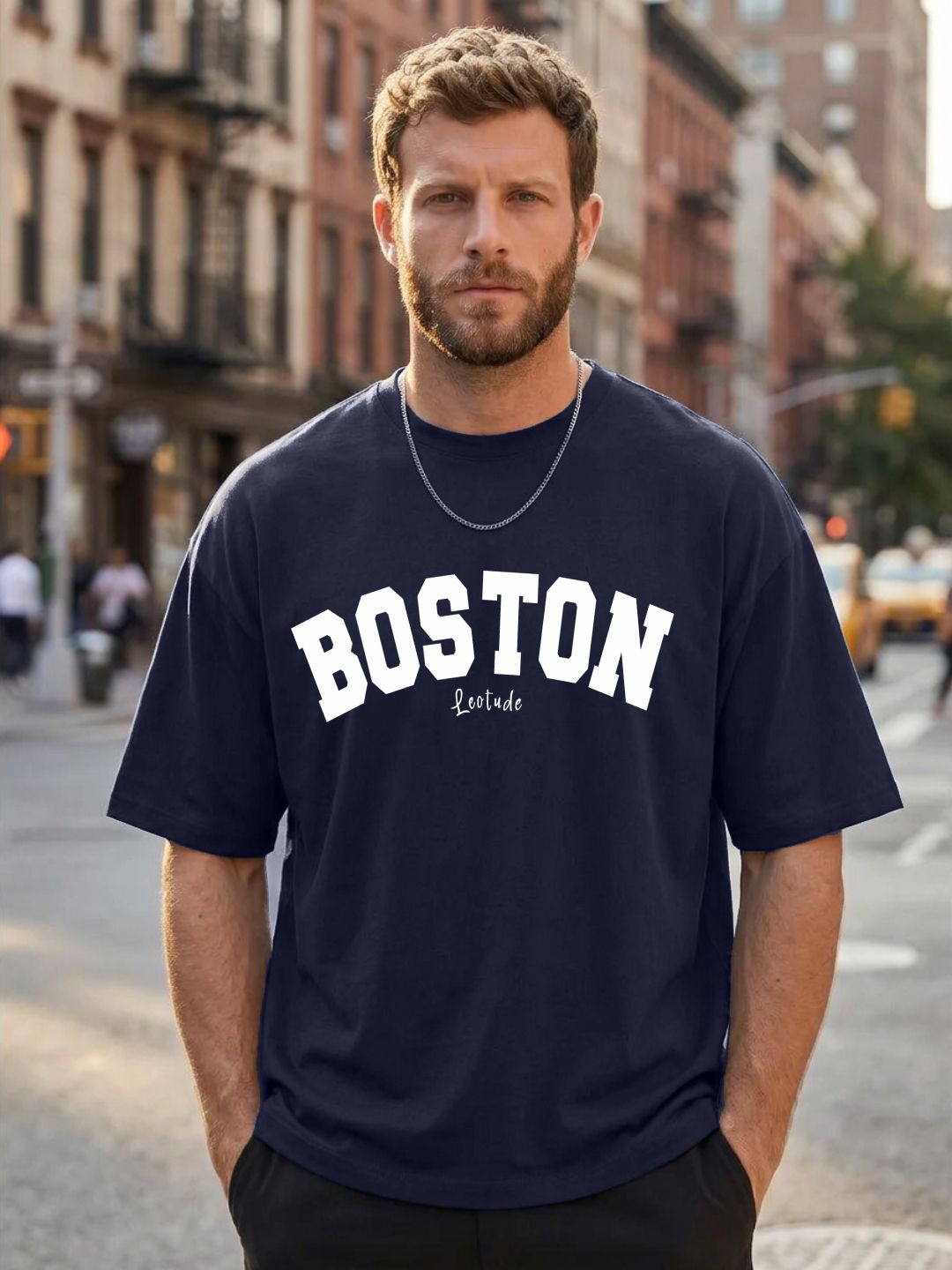 just roar Men Printed Round Neck Cotton Blend Navy Blue T-Shirt-picture-1