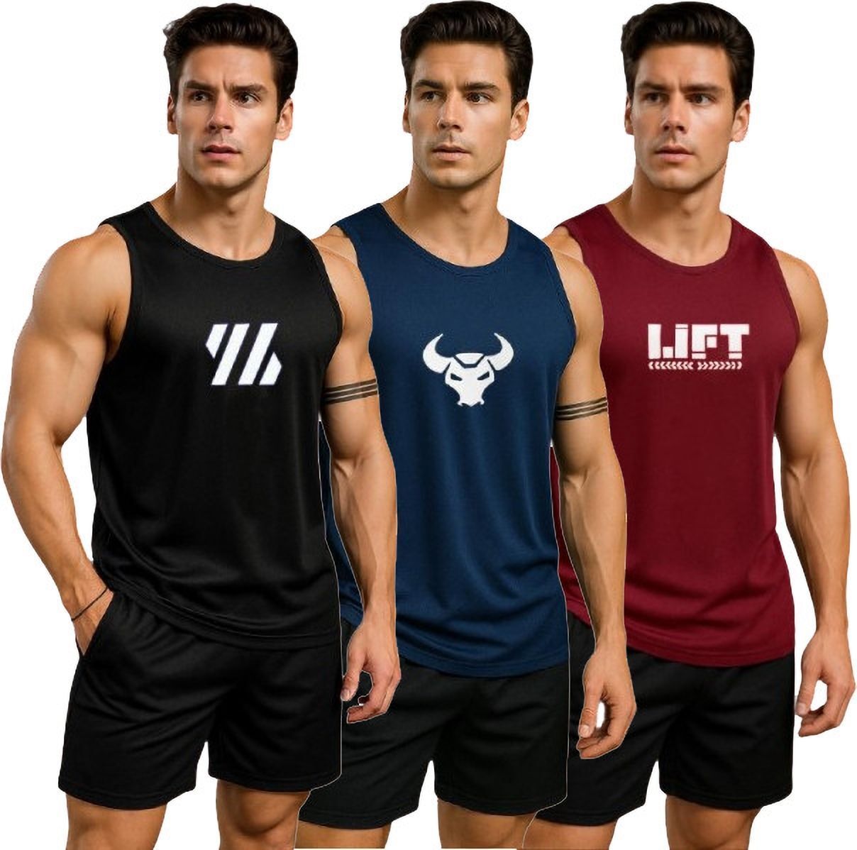 dashzone Pack of 3 Men Printed Round Neck Polyester Multicolor T-Shirt-picture-17