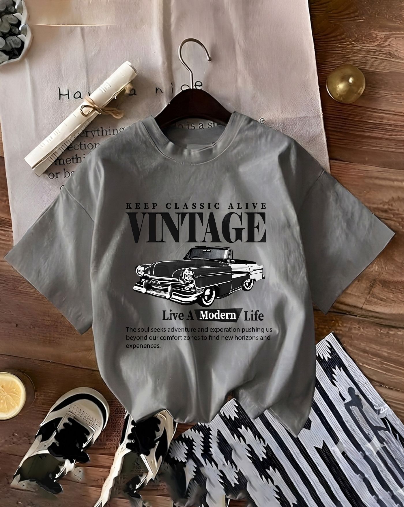 Women Printed Round Neck Cotton Blend Grey T-Shirt-image-42