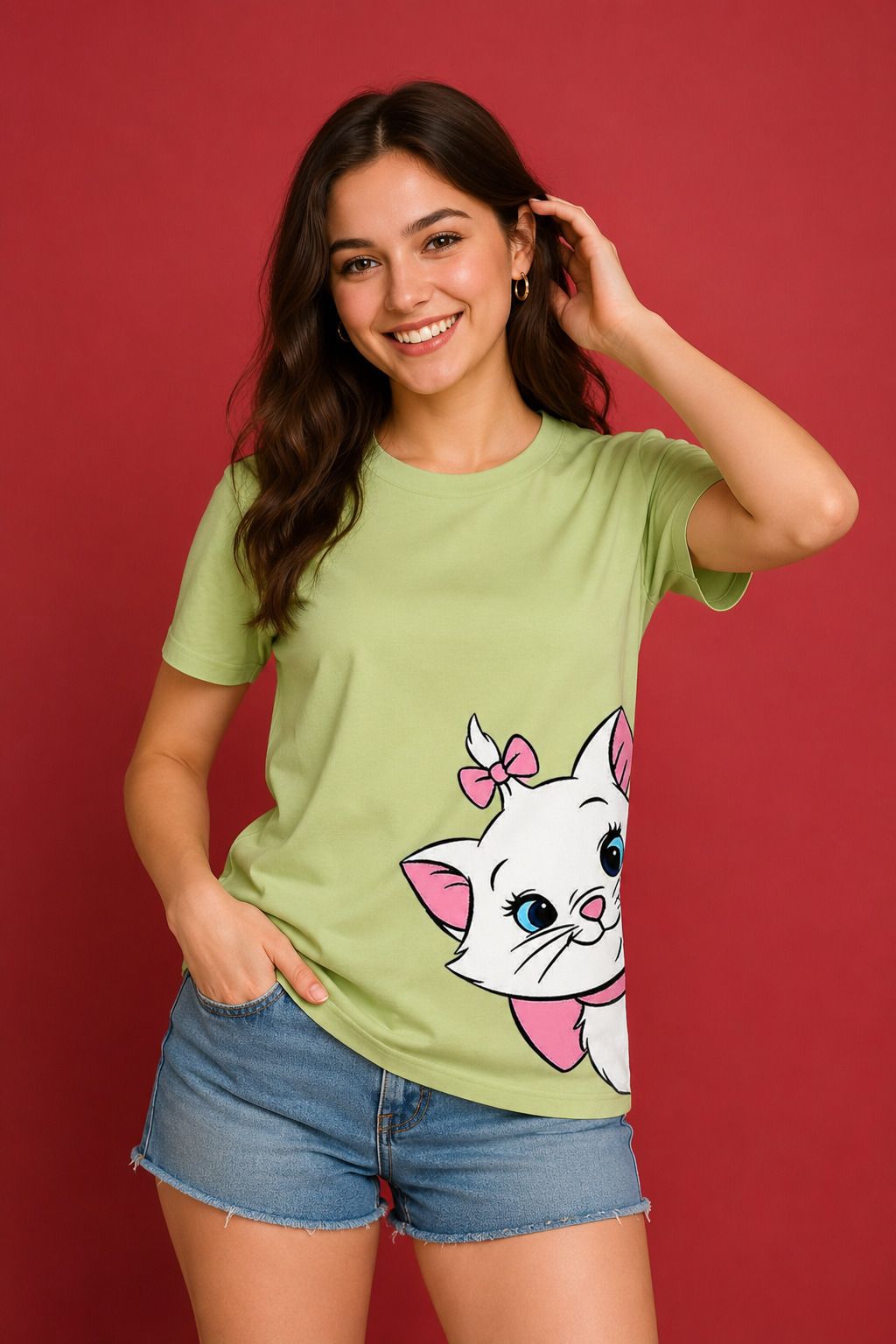 elvia Women Graphic Print Round Neck Pure Cotton Light Green T-Shirt-picture-1