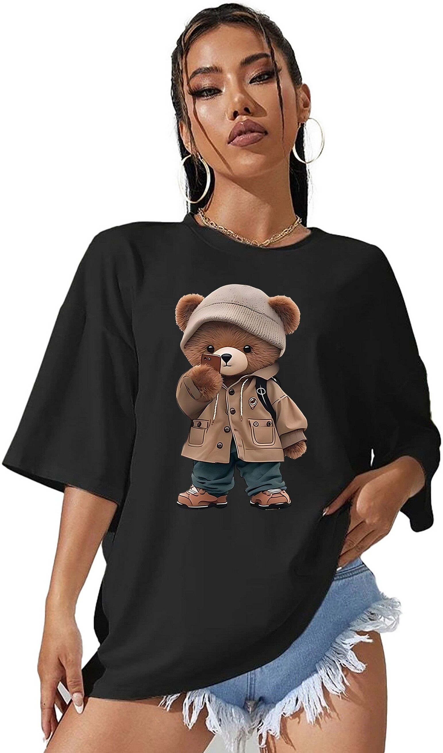 absolute defense Women Printed Round Neck Pure Cotton Black T-Shirt-picture-16