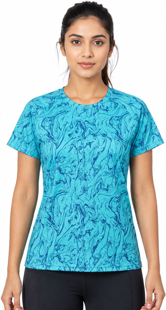 gloster Women Printed, Abstract Round Neck Polyester Dark Blue T-Shirt-picture-7