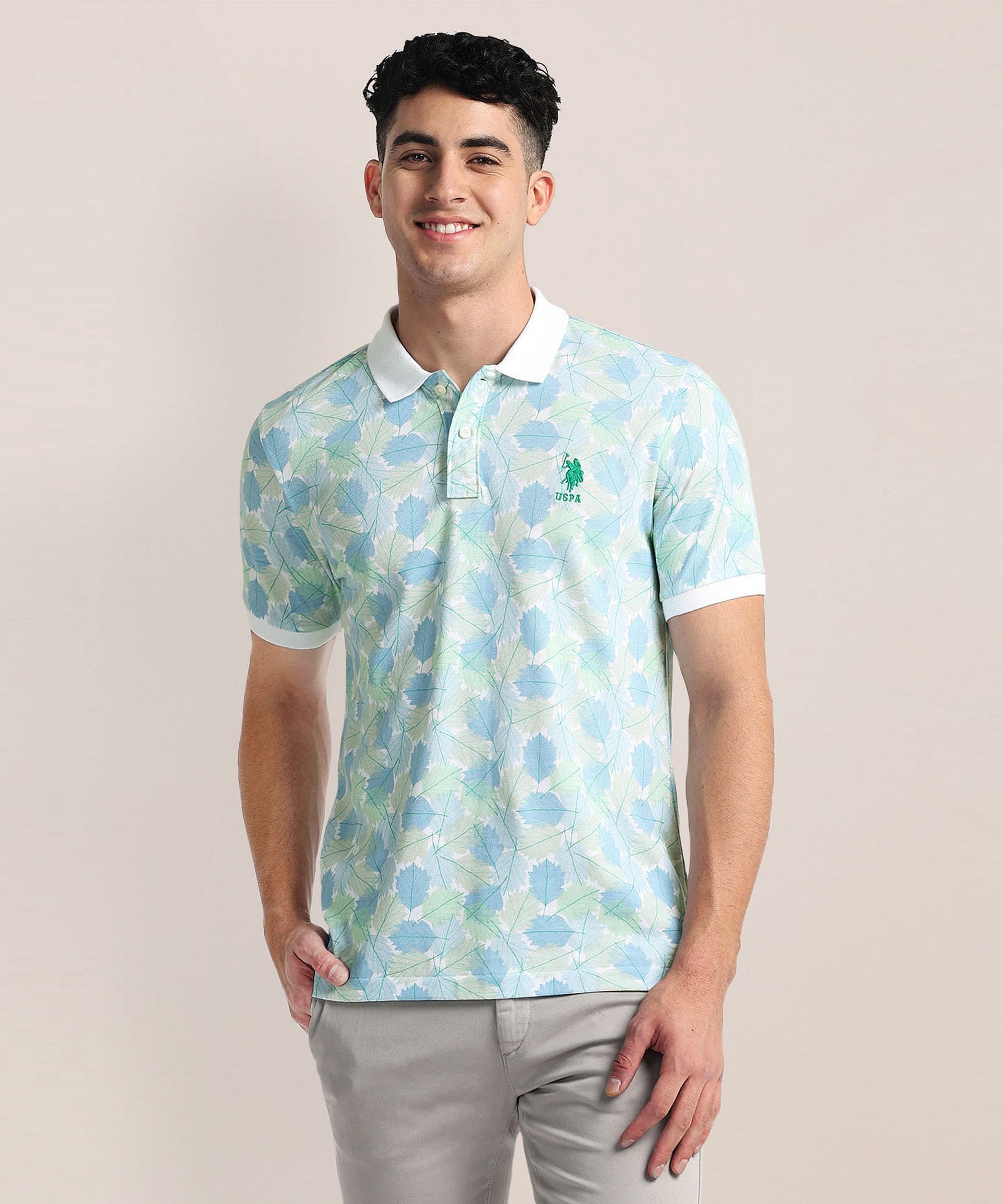 u.s. polo assn. Men Printed Polo Neck Cotton Blend Blue T-Shirt-picture-13