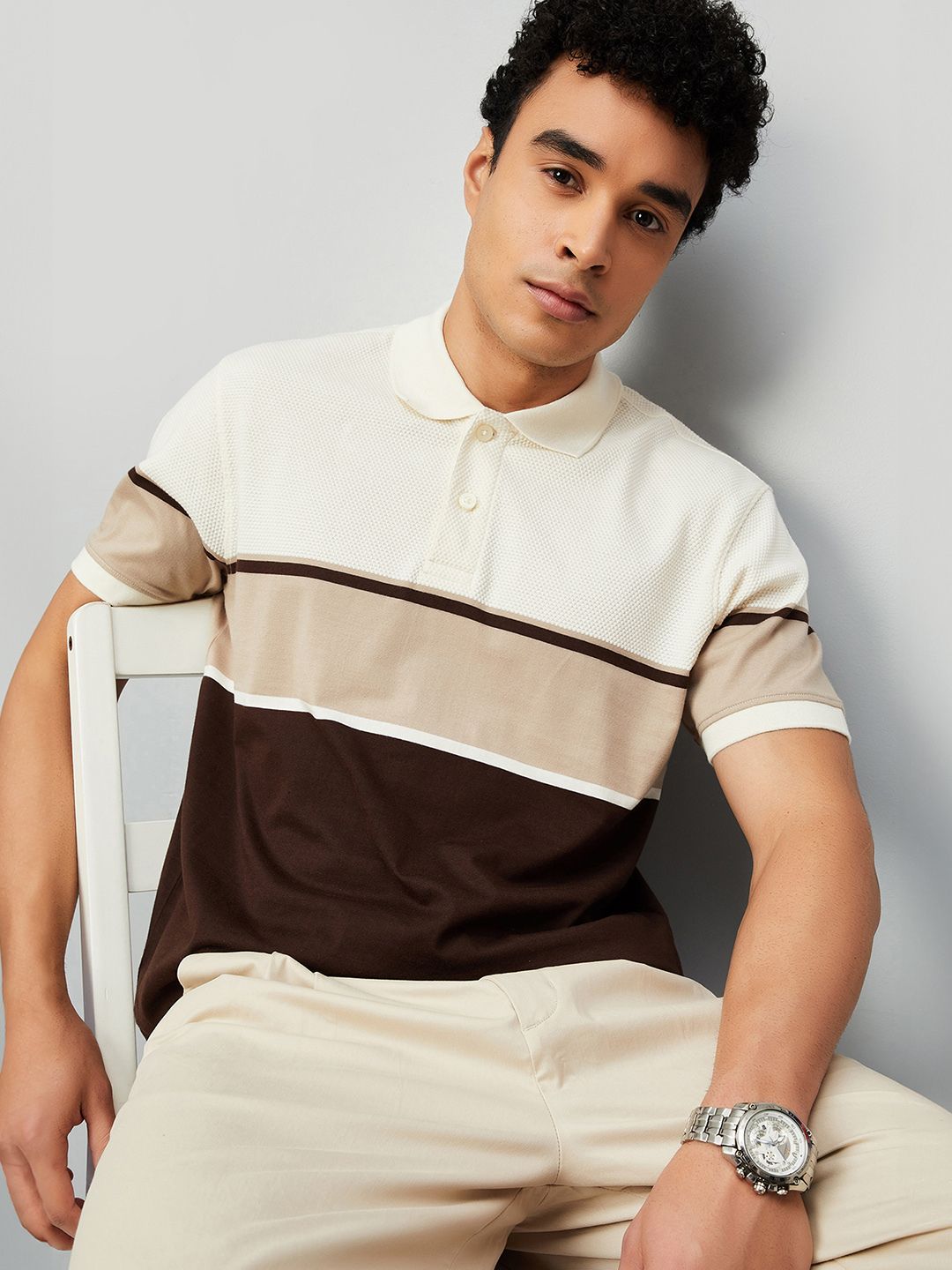 max Men Self Design Round Neck Cotton Blend Beige T-Shirt-picture-10