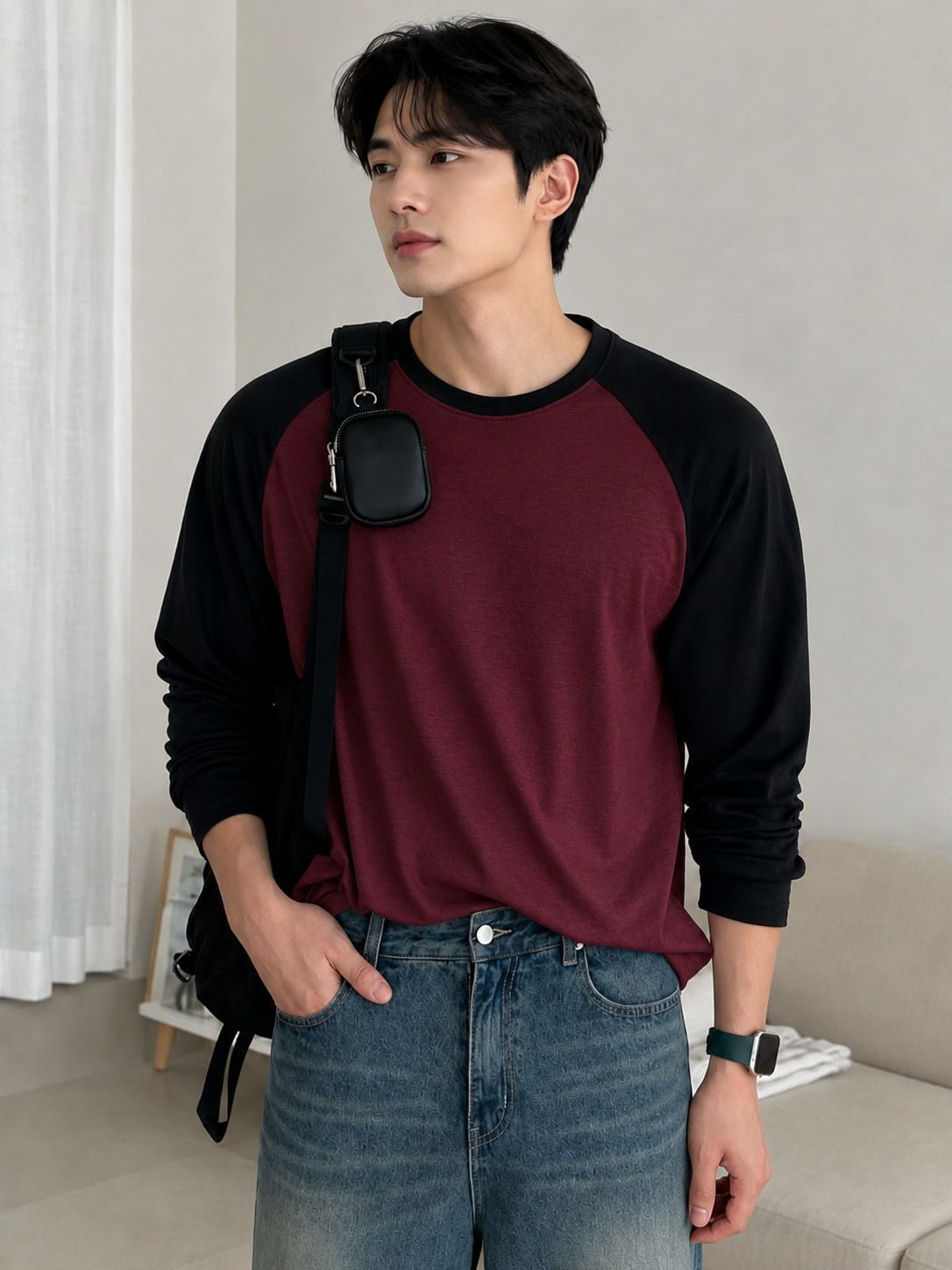 Men Colorblock Round Neck Cotton Blend Black, Maroon T-Shirt-image-9