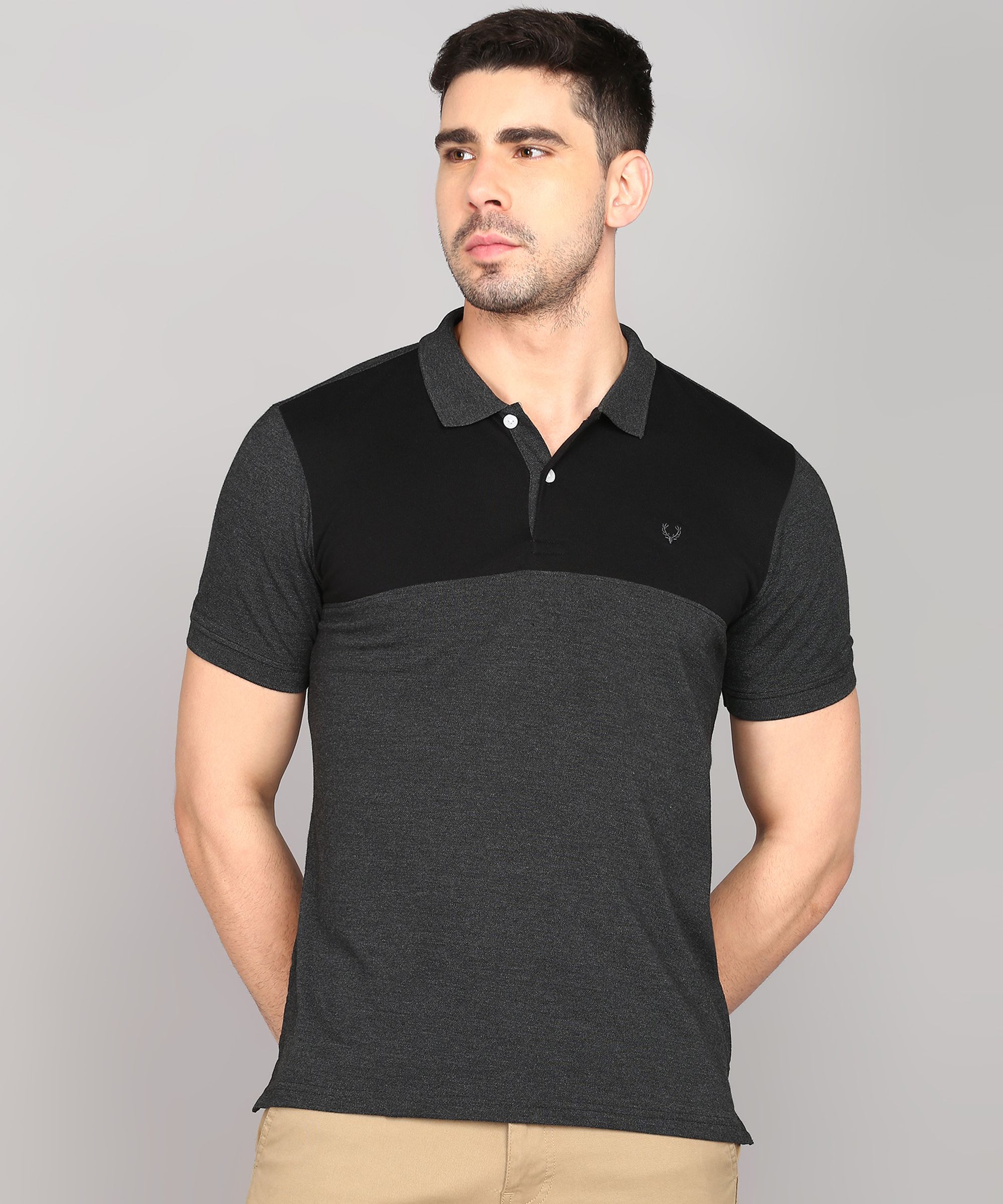 allen solly Men Colorblock Polo Neck Pure Cotton Grey T-Shirt-picture-12