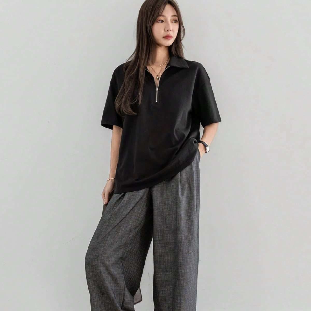 eraandedge Women Solid Zip Neck Reversible Cotton Blend Black T-Shirt-picture-29