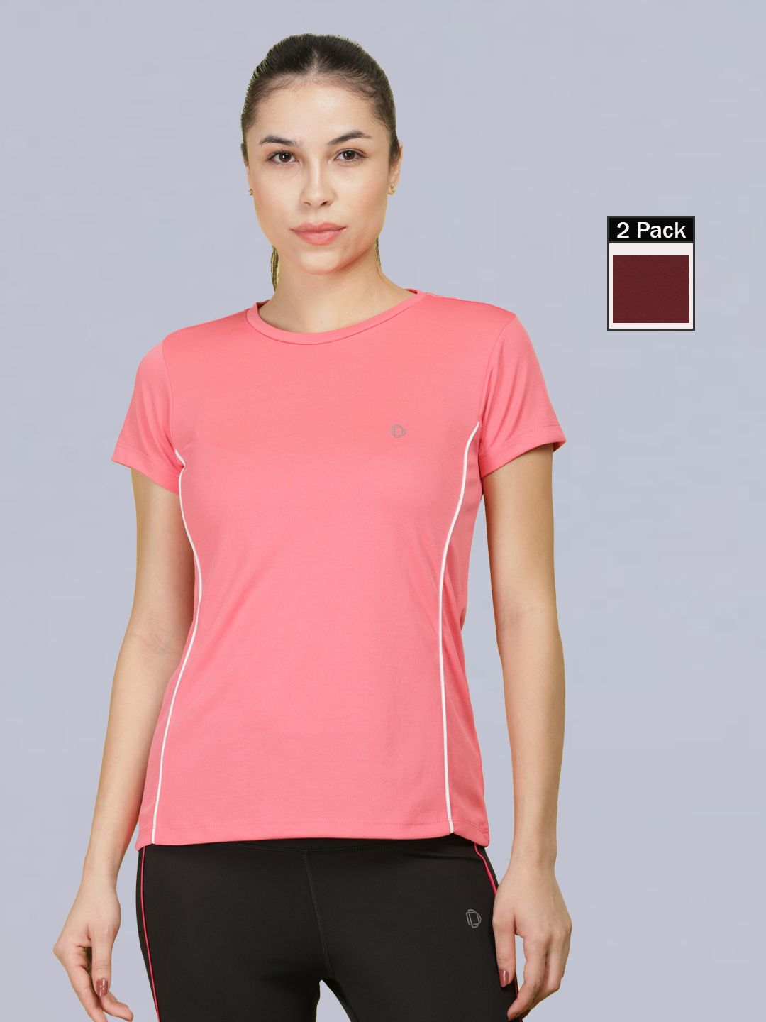 Pack of 2 Microfiber Anti Bacterial Sports Women Solid Crew Neck Polyester Multicolor T-Shirt