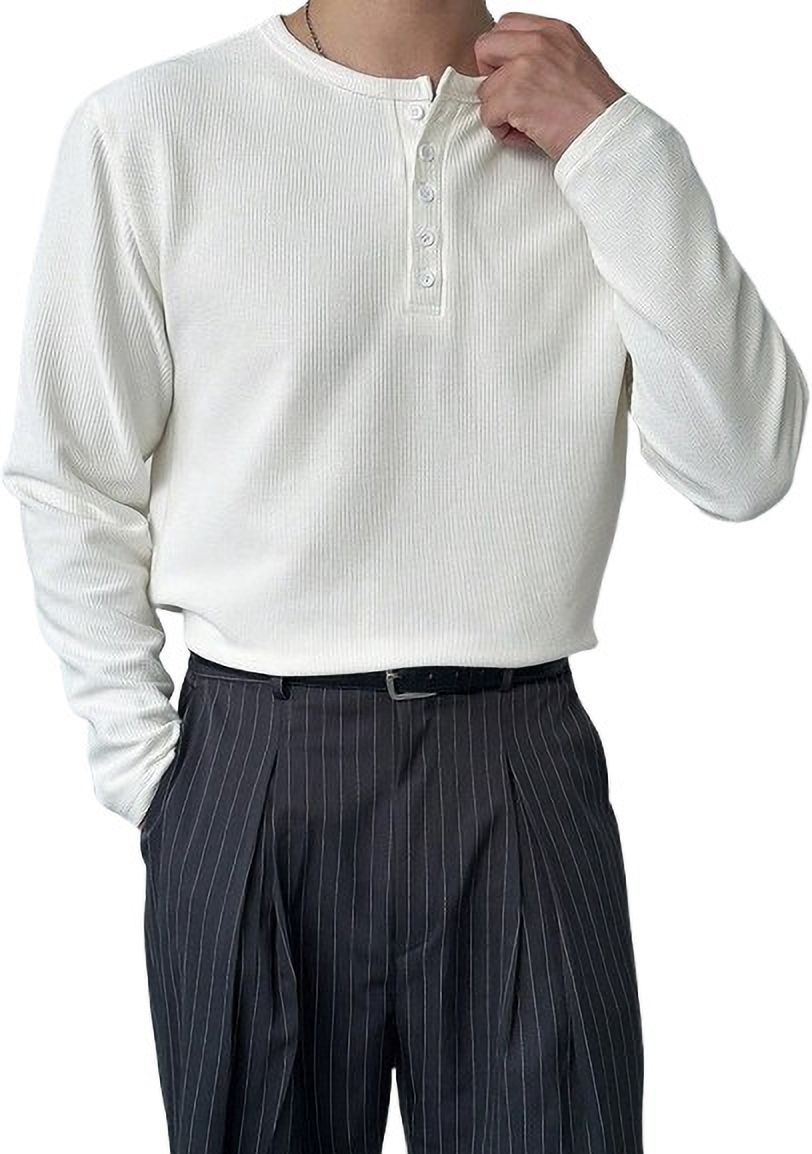 heradawn Men Self Design Henley Neck Polycotton White T-Shirt-picture-14