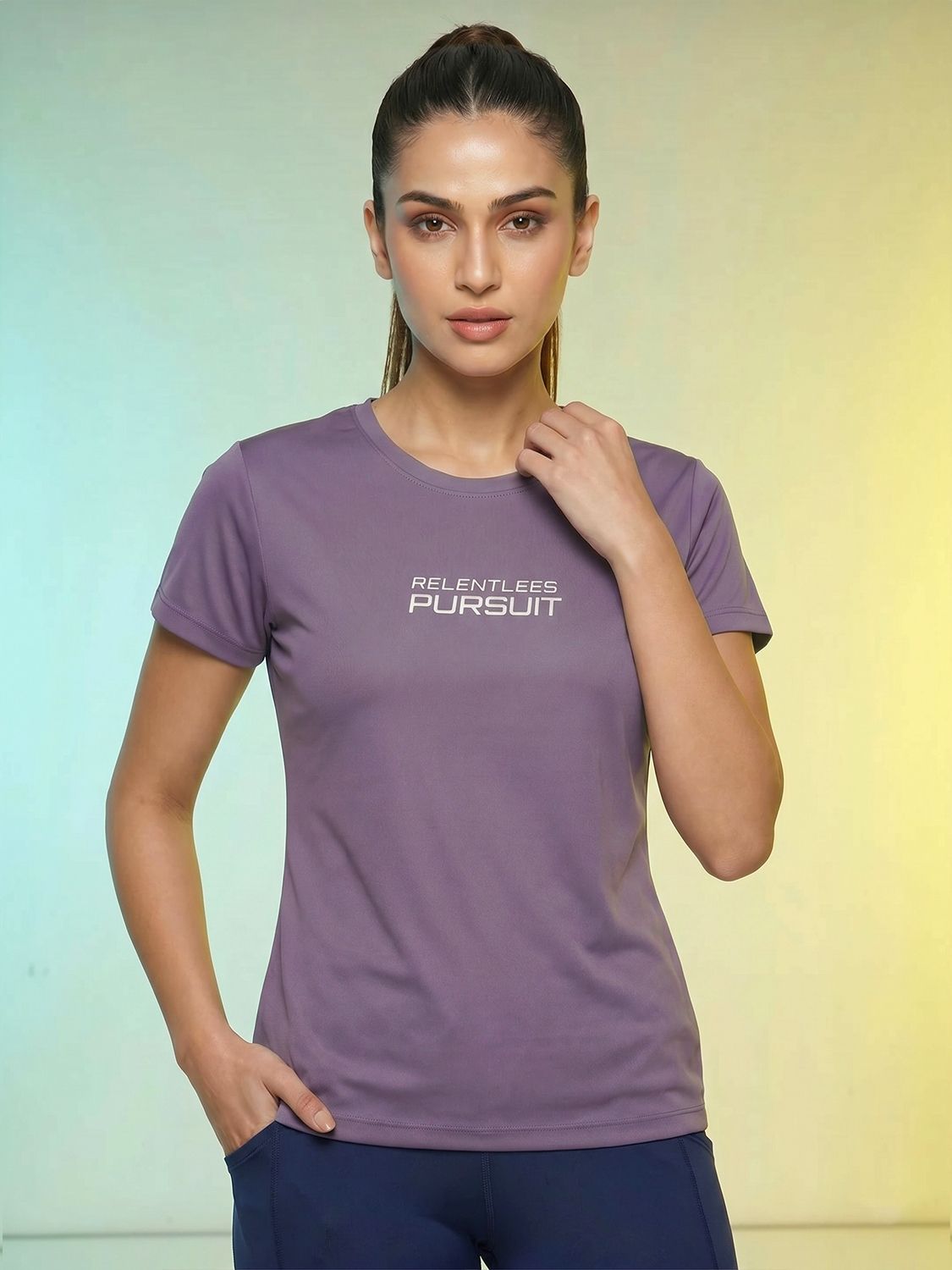 Women Solid Polo Neck Polyester Pink T-Shirt-image-34