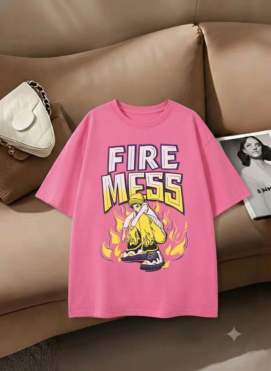 tromko Women Printed, Cartoon Round Neck Cotton Blend Pink T-Shirt-picture-0