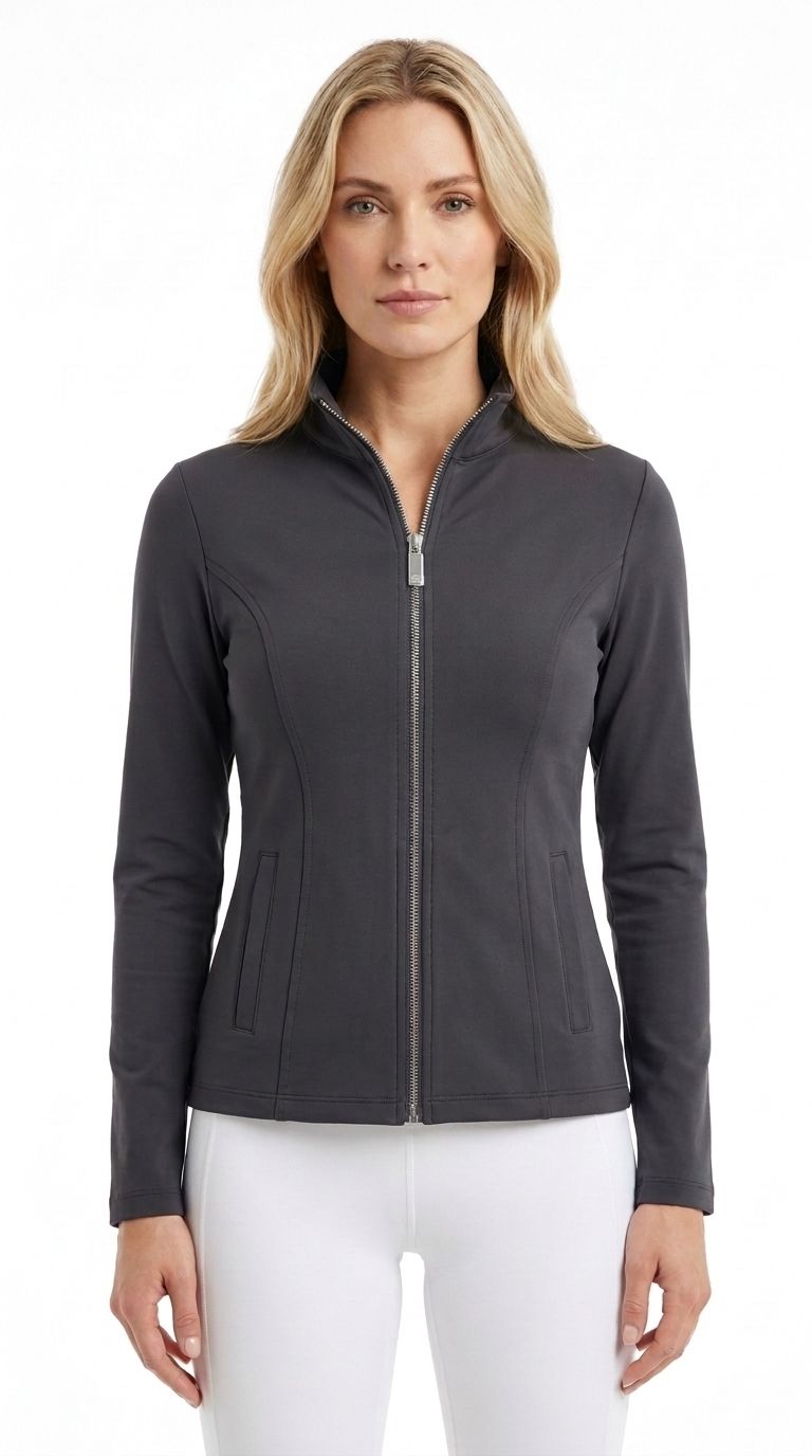fastrider Women Solid Zip Neck Nylon Grey T-Shirt-picture-43