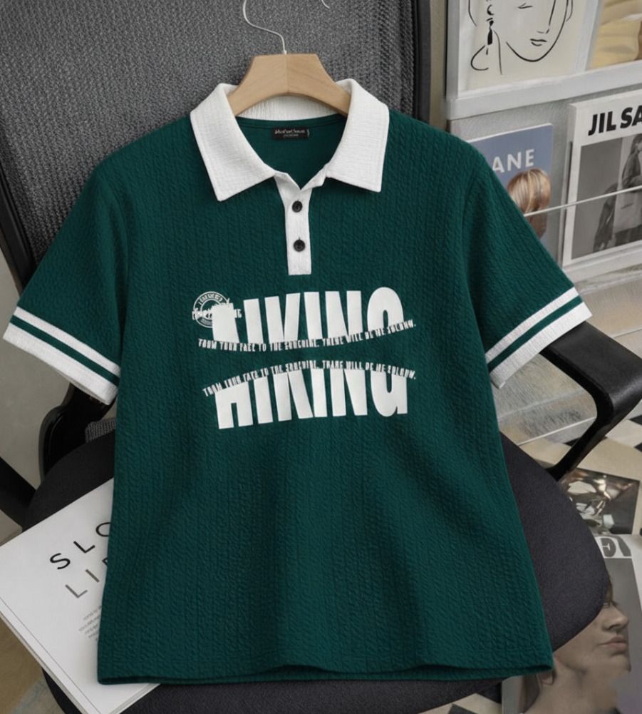 try this Men Printed Polo Neck Cotton Blend Green T-Shirt-picture-17