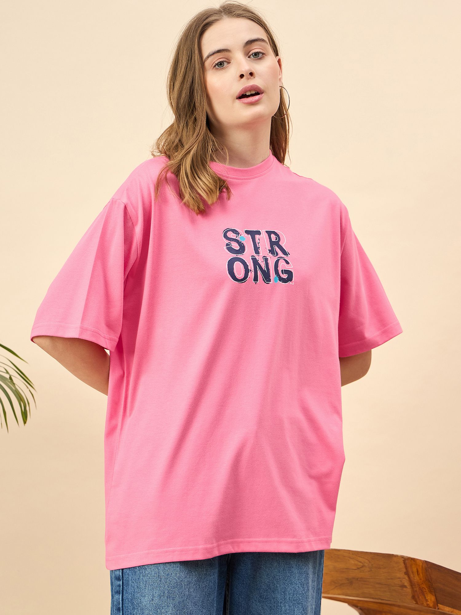 mast & harbour Women Printed Round Neck Cotton Blend Pink T-Shirt-picture-26