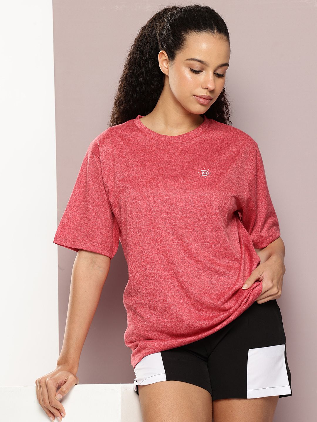 Women Solid Round Neck Polyester Red T-Shirt