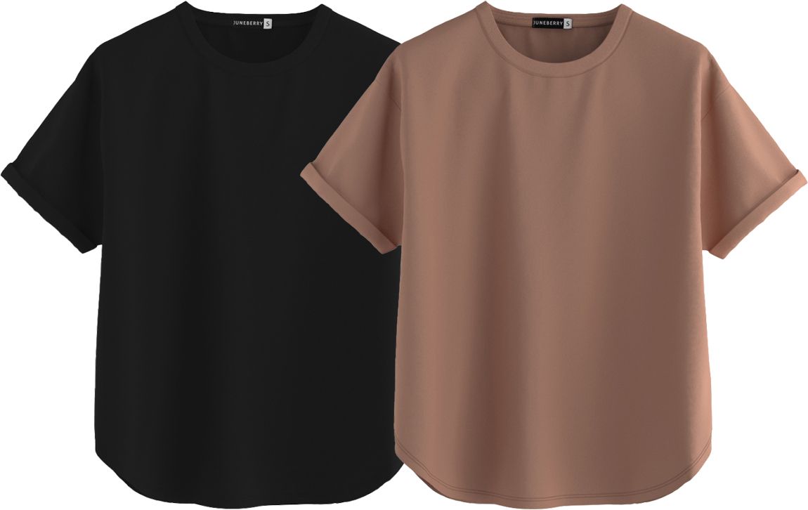 juneberry Pack of 2 Women Solid Round Neck Pure Cotton Multicolor T-Shirt-picture-22